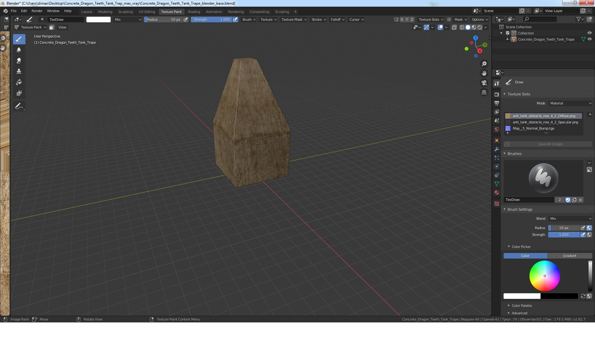 3D Concrete Dragon Teeth Tank Trap