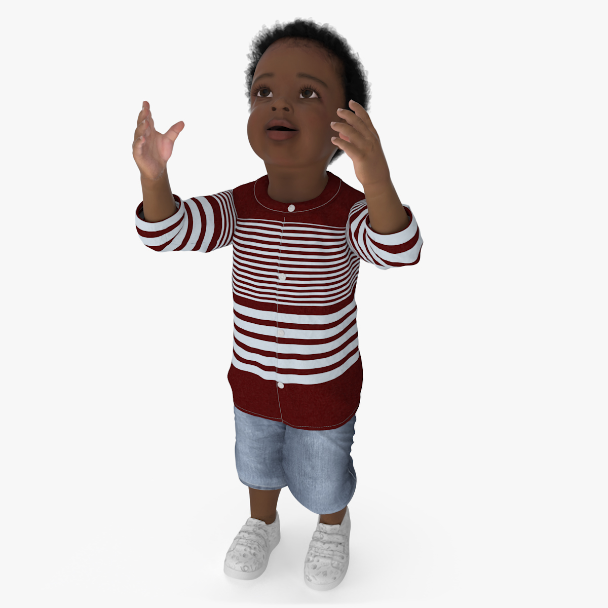 Little African Boy Light Skin in Summer Outfit Rigged for Maya 3D