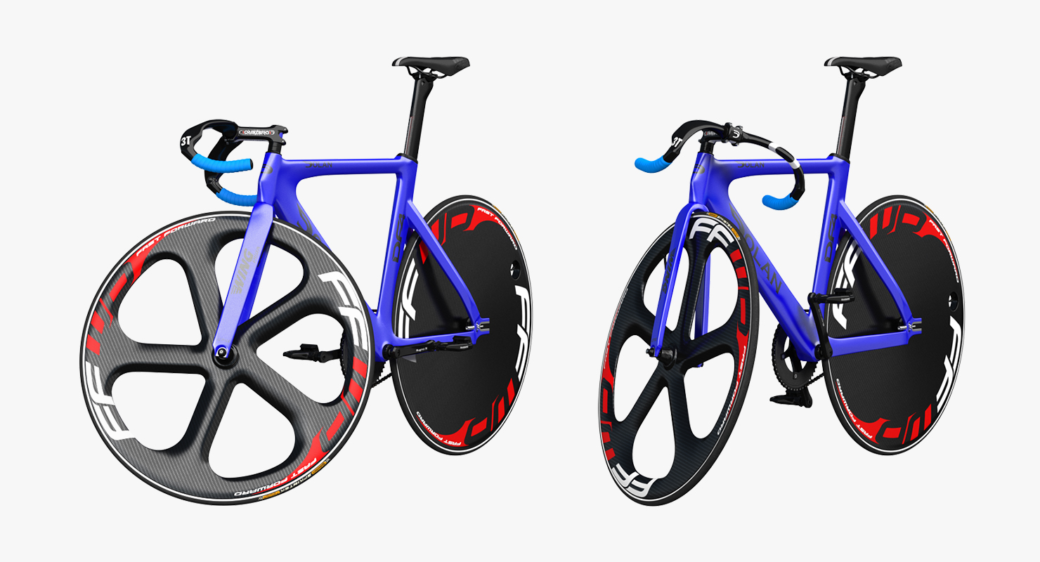 Blue Track Bike Dolan DF4 Carbon Rigged 3D model
