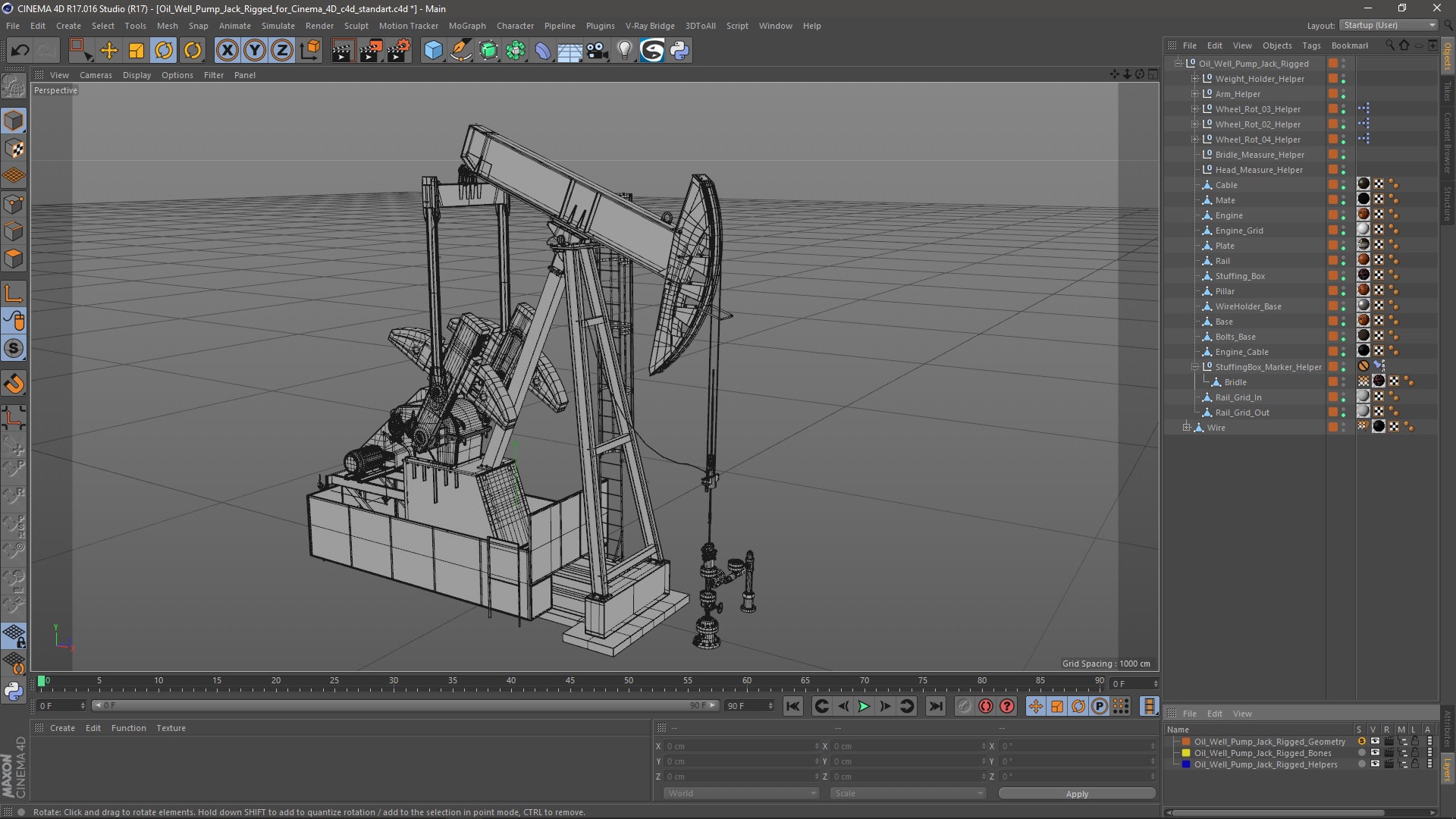 Oil Well Pump Jack Rigged for Cinema 4D 3D model