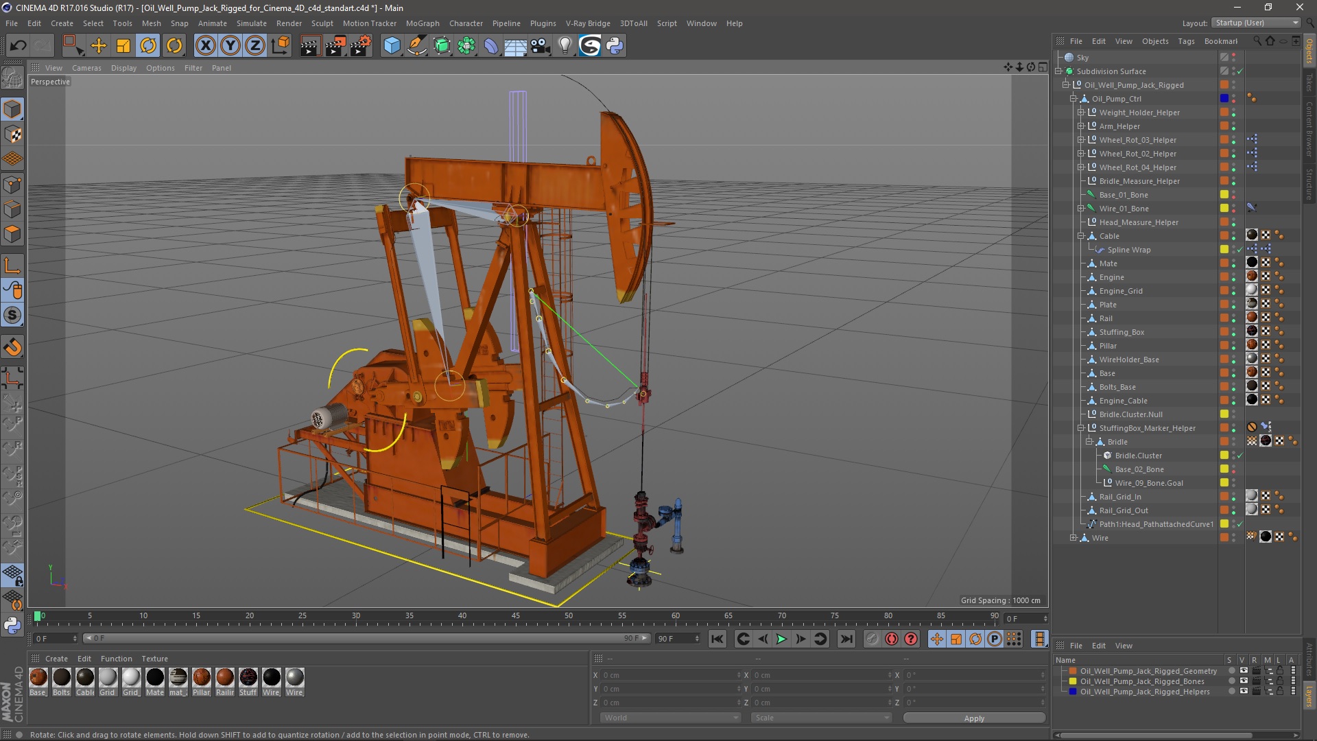 Oil Well Pump Jack Rigged for Cinema 4D 3D model