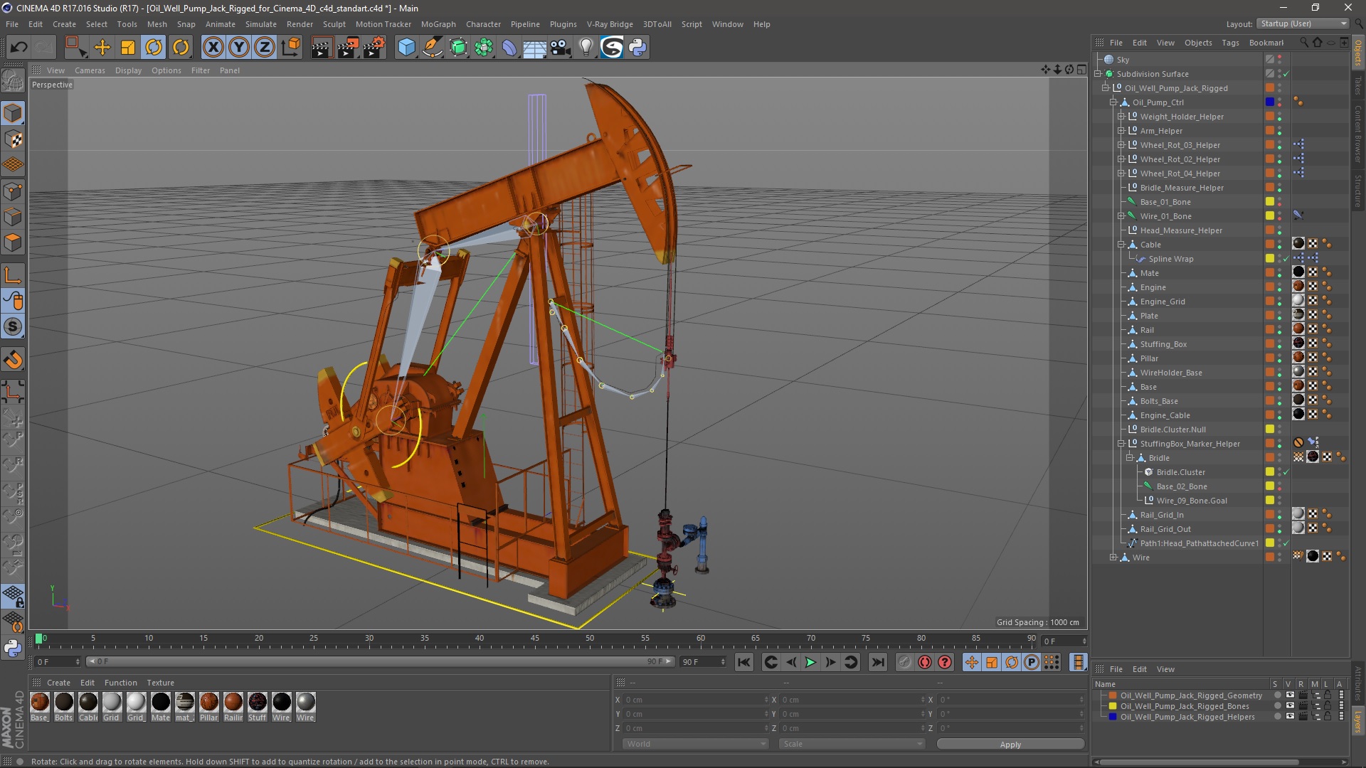 Oil Well Pump Jack Rigged for Cinema 4D 3D model