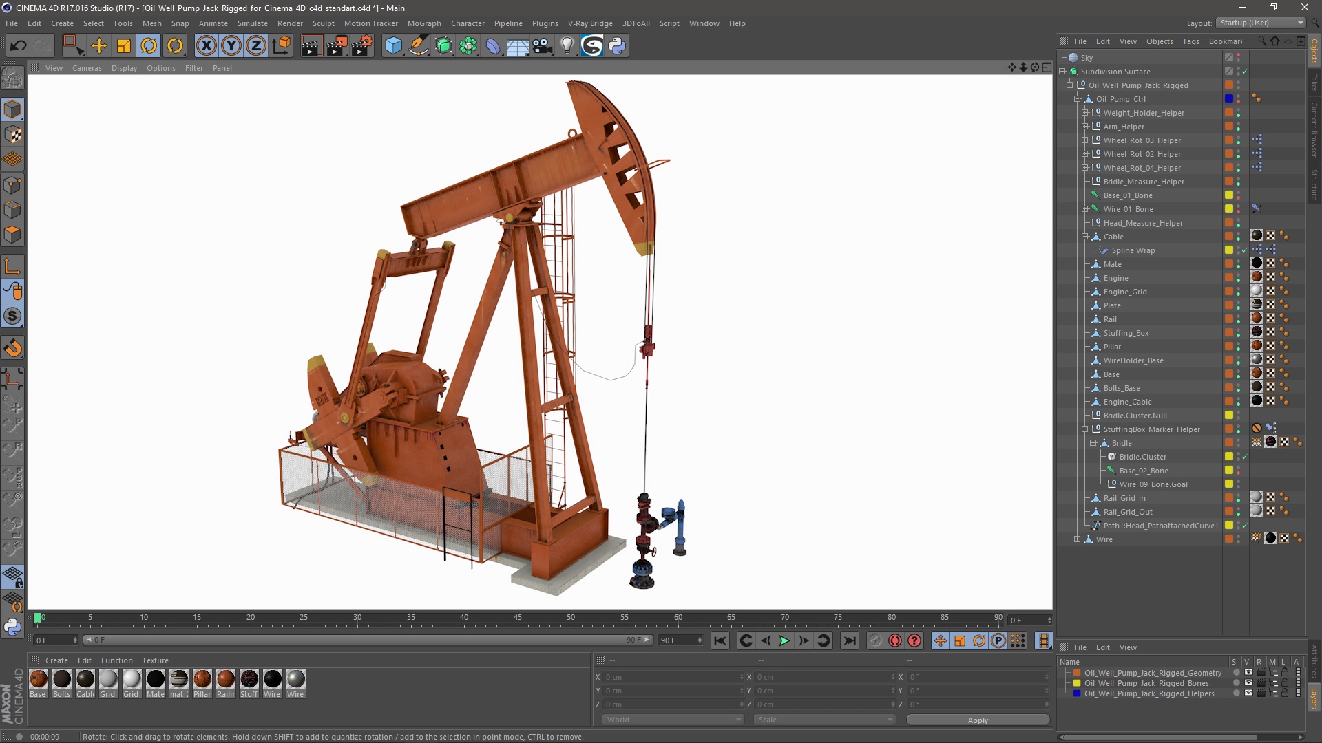 Oil Well Pump Jack Rigged for Cinema 4D 3D model