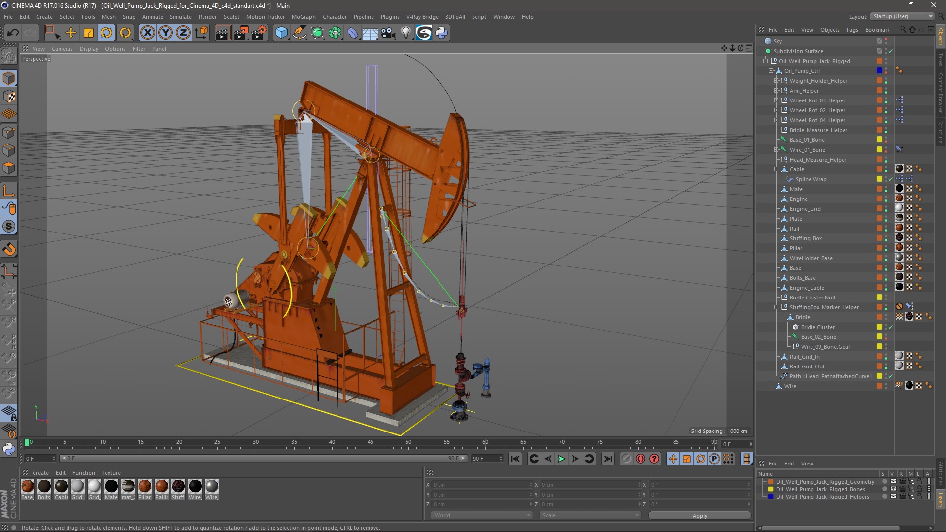 Oil Well Pump Jack Rigged for Cinema 4D 3D model