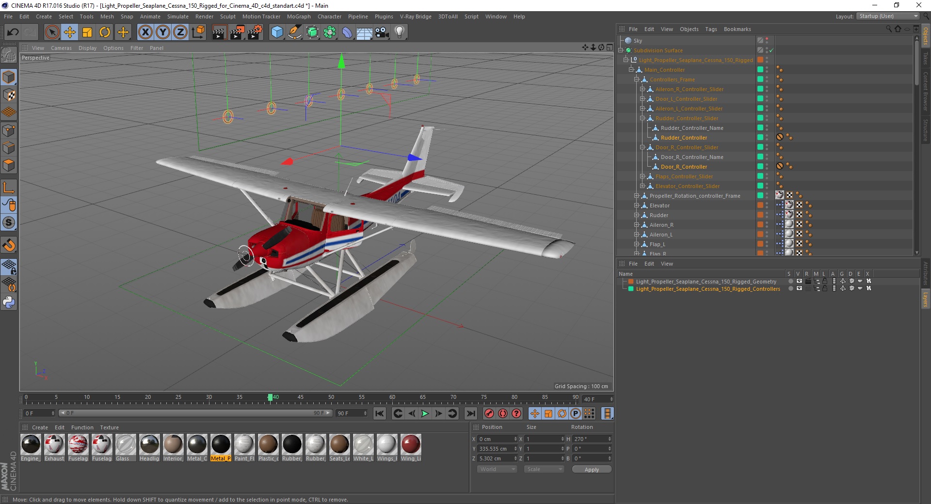 3D Light Propeller Seaplane Cessna 150 Rigged for Cinema 4D