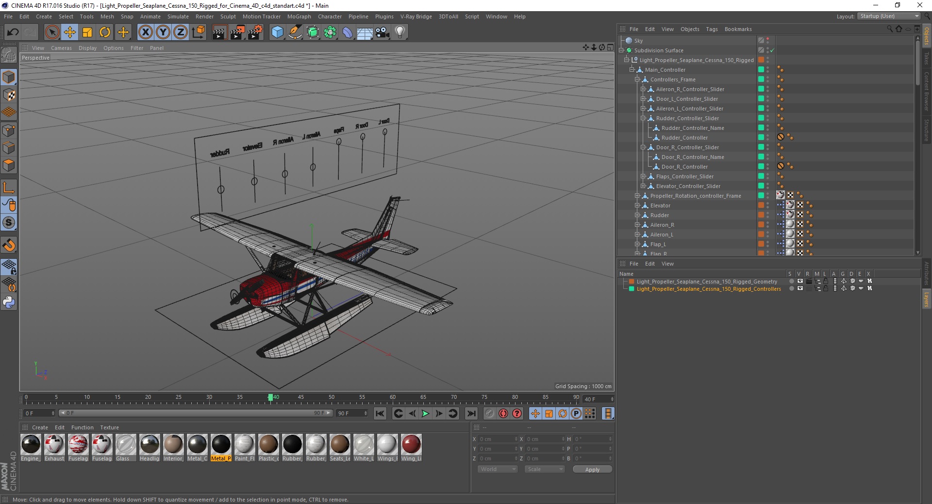 3D Light Propeller Seaplane Cessna 150 Rigged for Cinema 4D