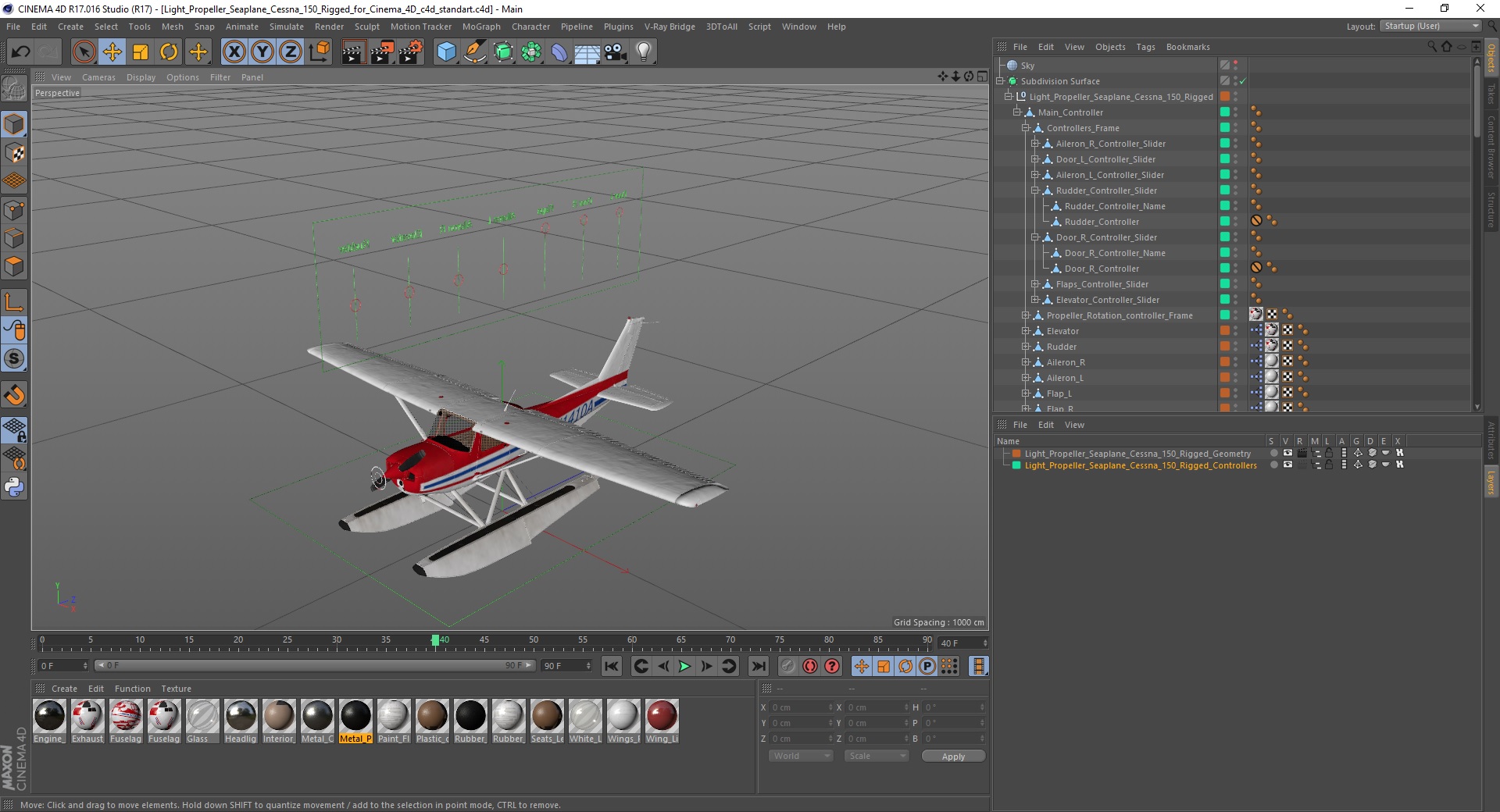 3D Light Propeller Seaplane Cessna 150 Rigged for Cinema 4D
