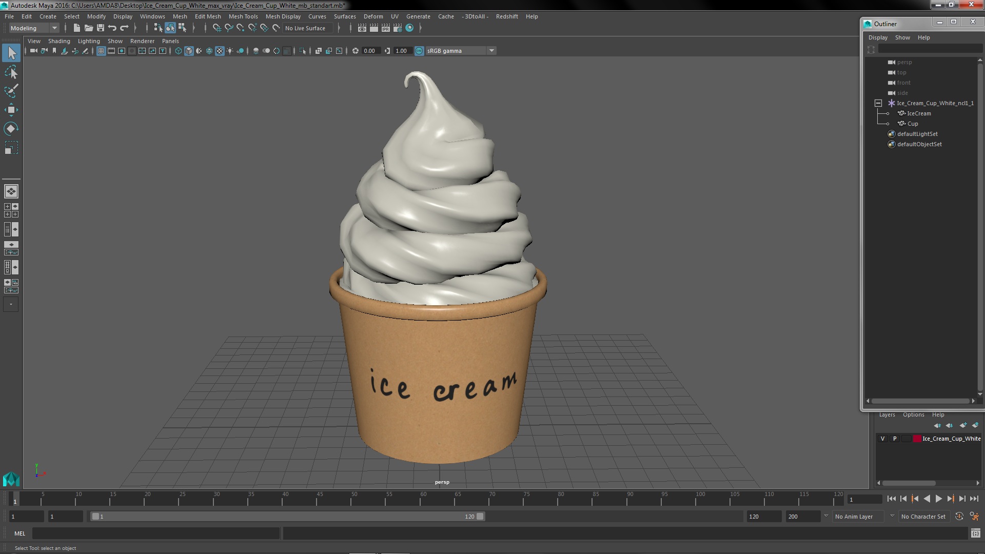Ice Cream Cup White 3D model