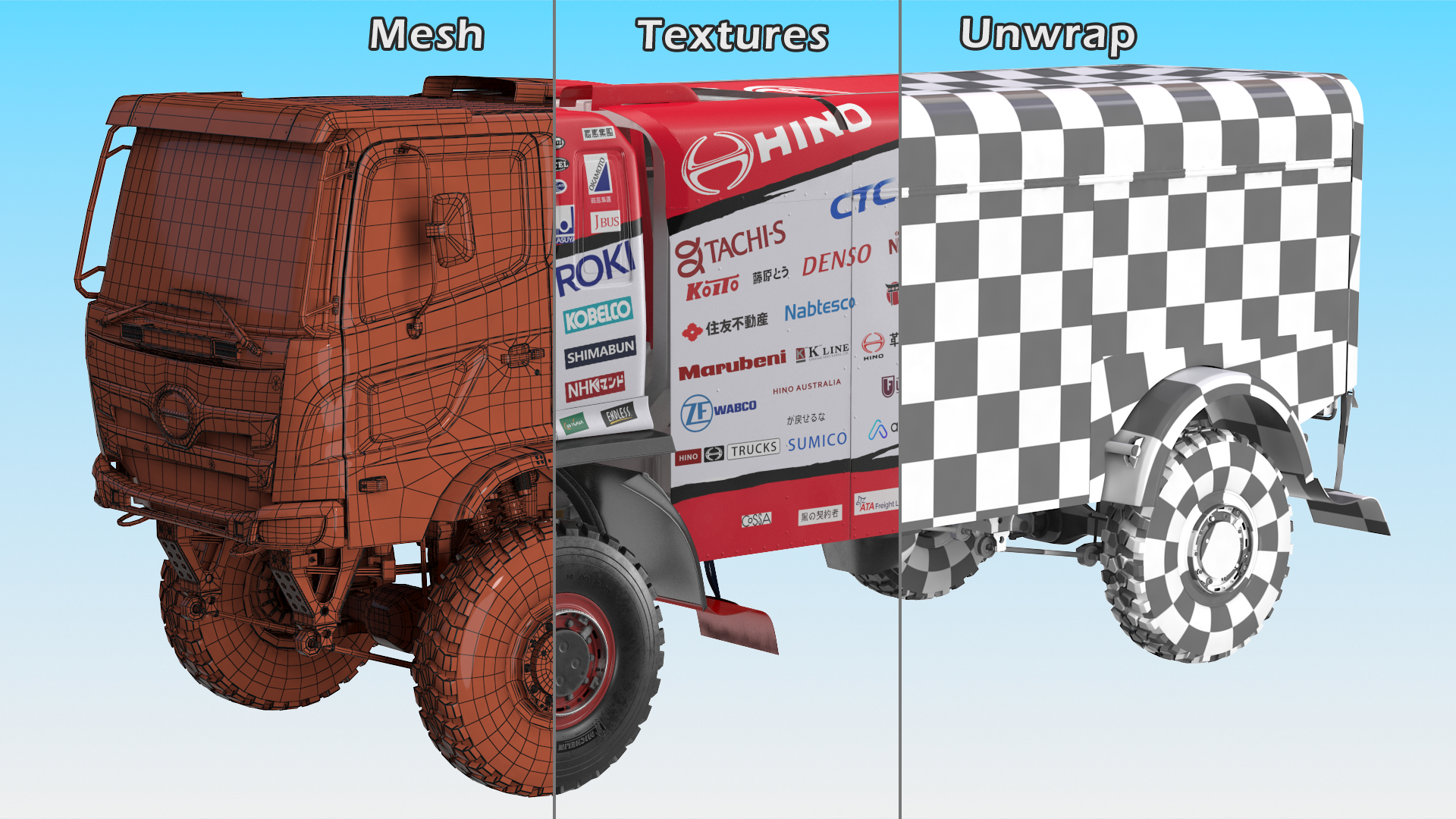 Rally Truck Hino Ranger Lights On Simple Interior 3D model