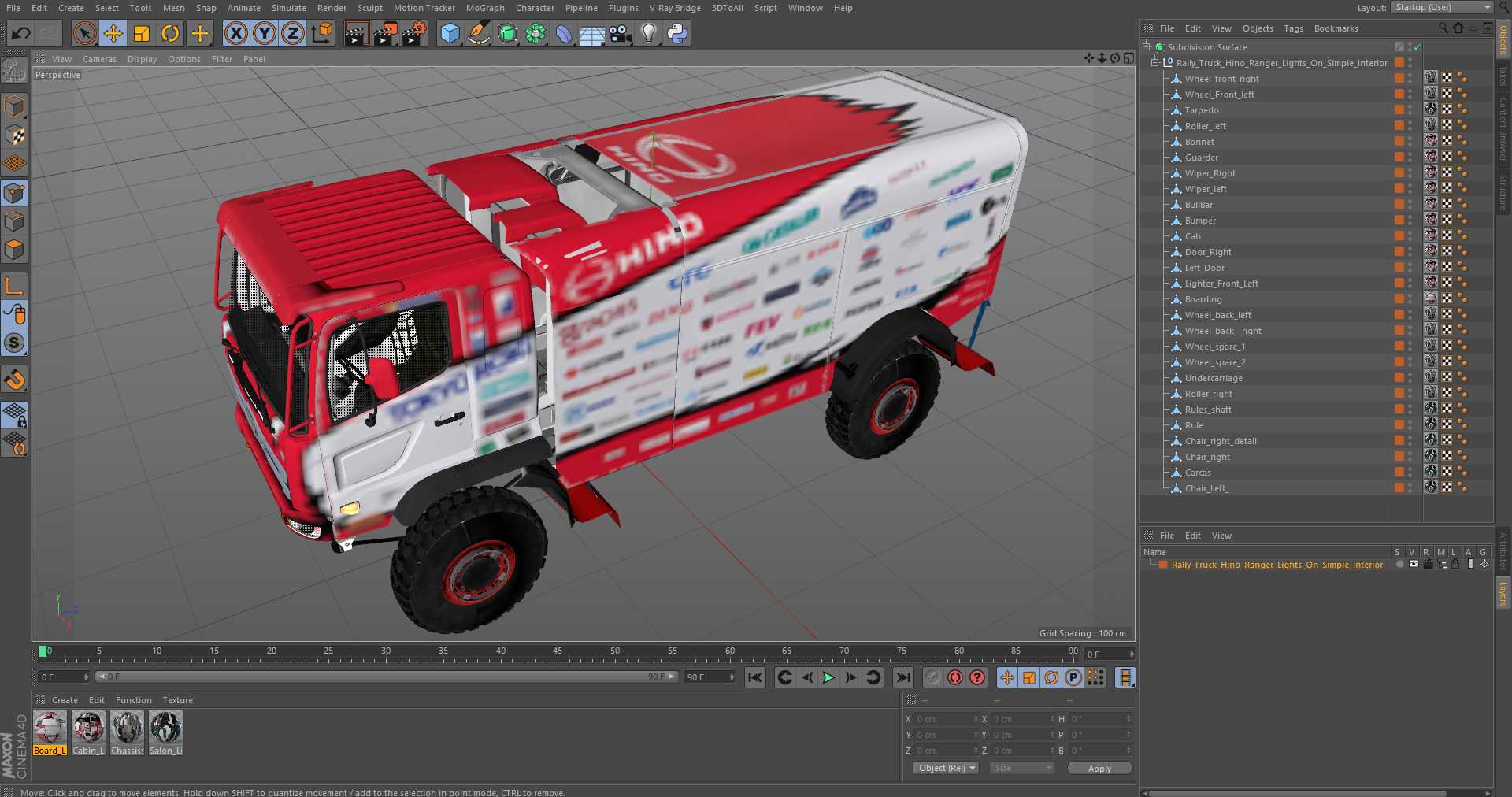 Rally Truck Hino Ranger Lights On Simple Interior 3D model