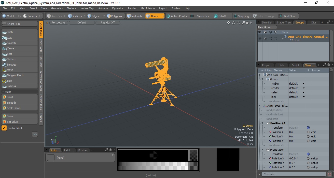 3D model Anti UAV Electro Optical System and Directional RF Inhibitor