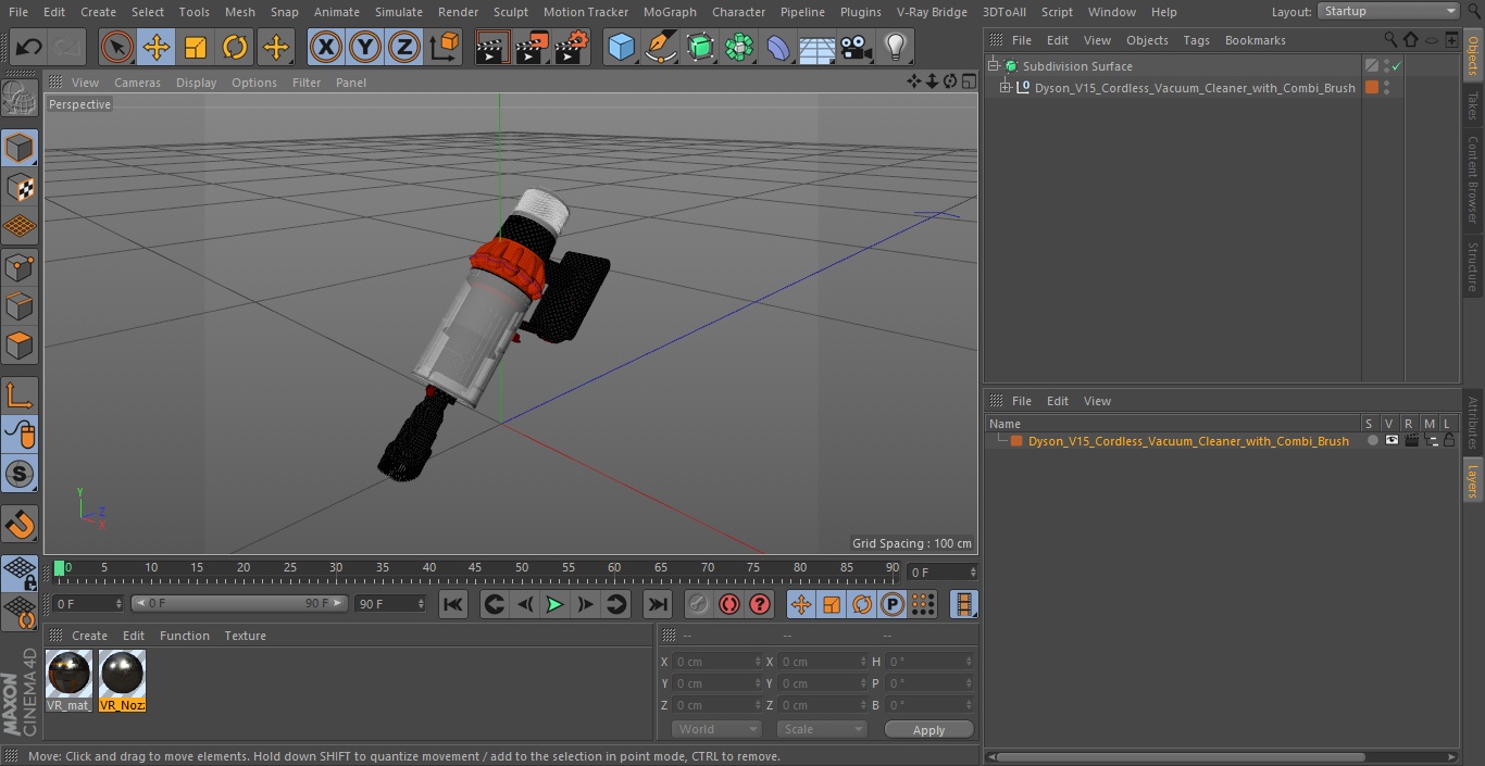 3D model Dyson V15 Cordless Vacuum Cleaner with Combi Brush