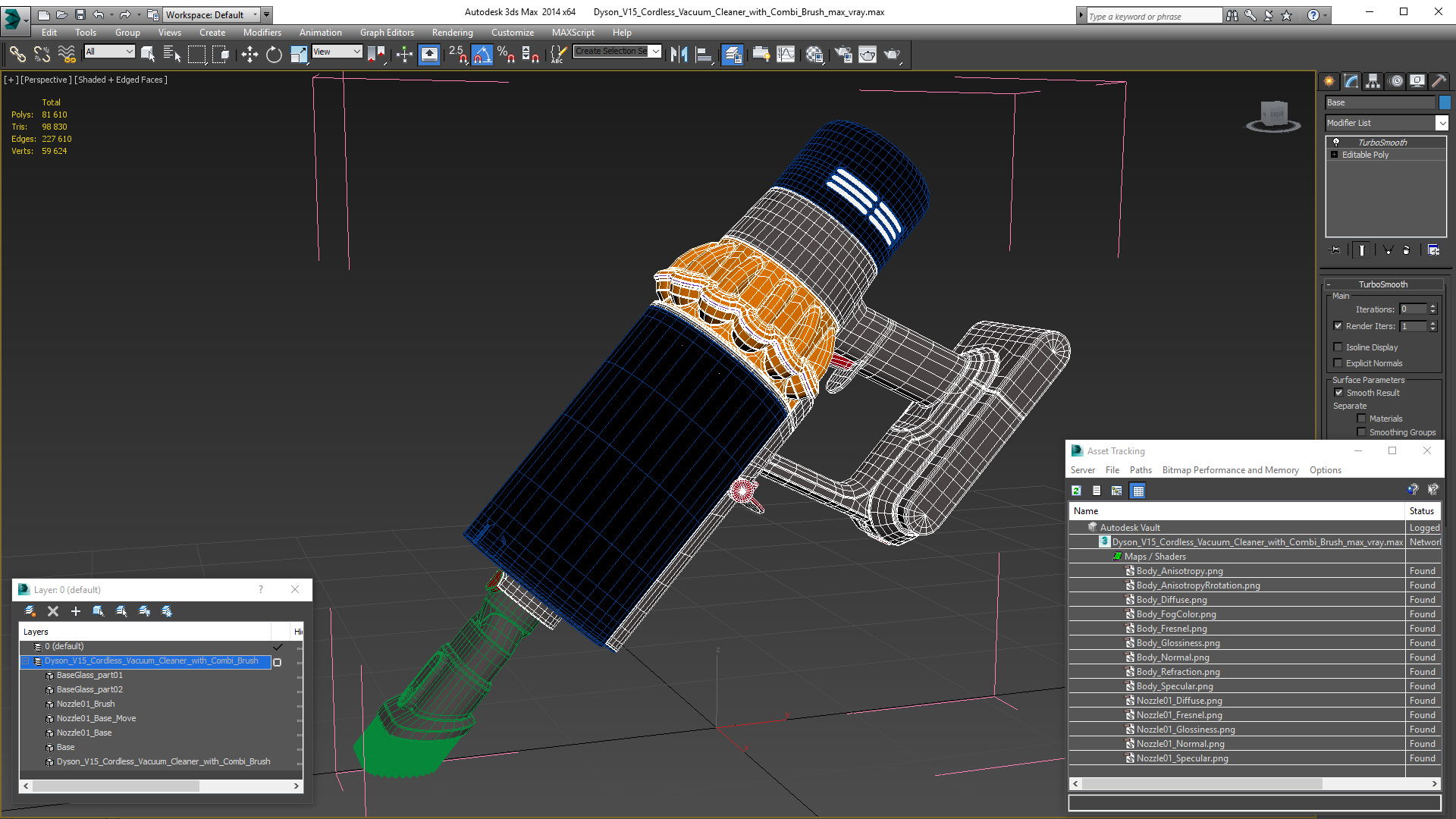 3D model Dyson V15 Cordless Vacuum Cleaner with Combi Brush