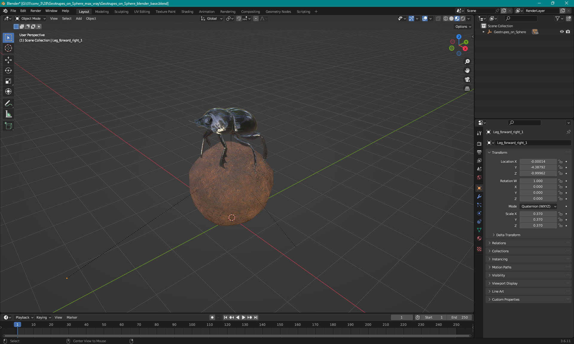 Dung Beetle on Dung Ball 3D model