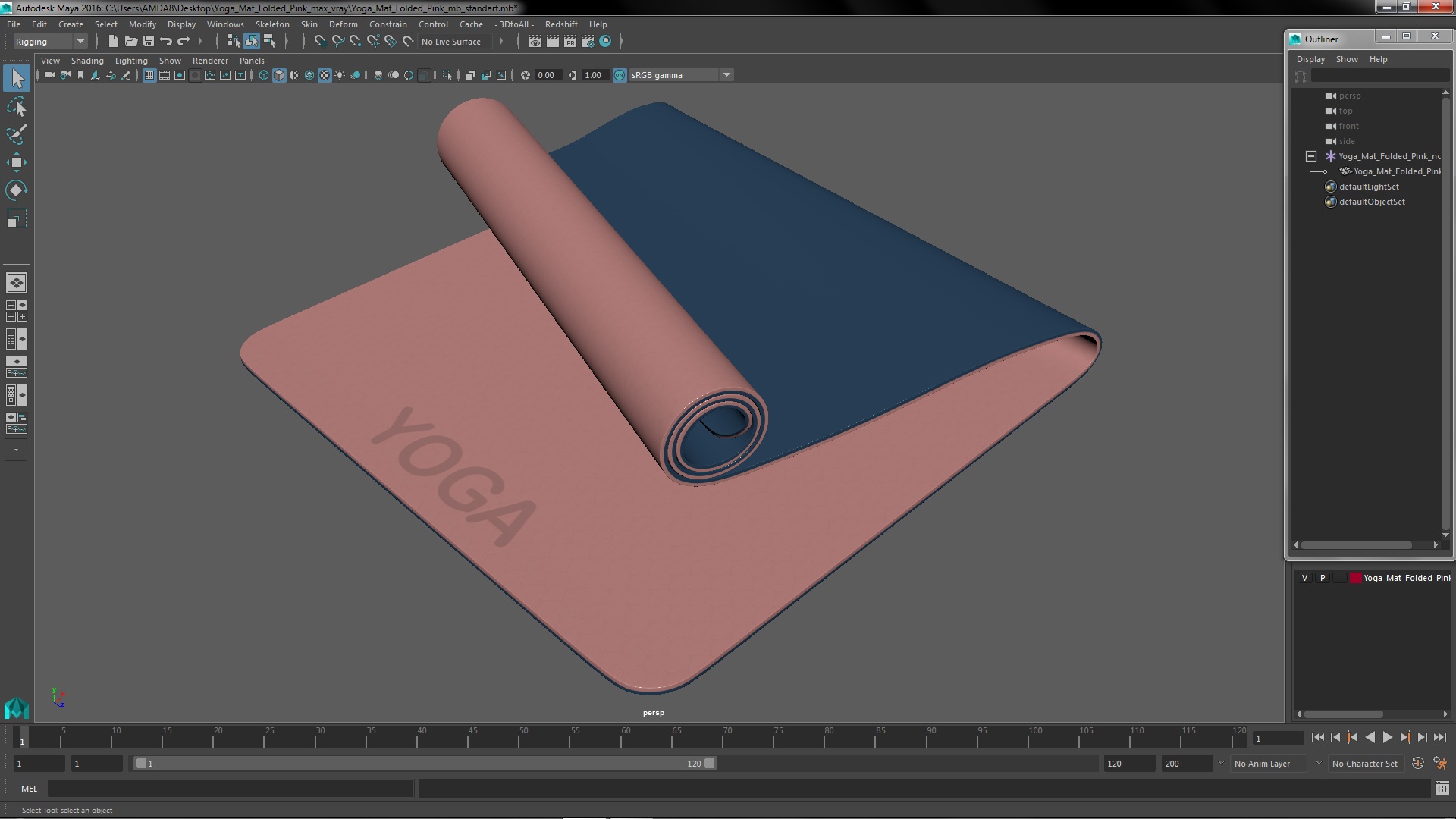 3D model Yoga Mat Folded Pink