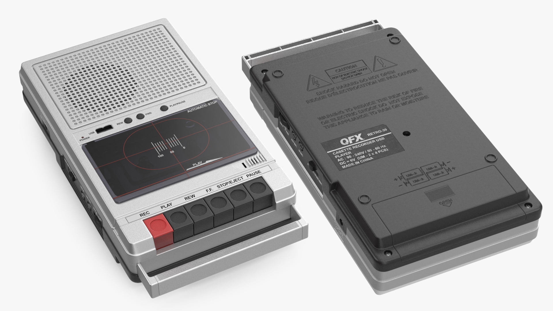 3D QFX RETRO 39 Shoebox Tape Recorder Silver