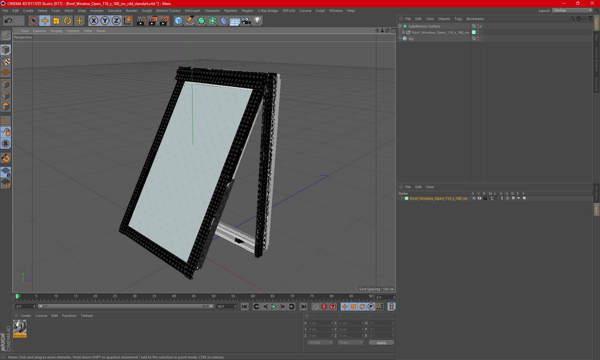 Roof Window Open 118 x 188 cm 3D model