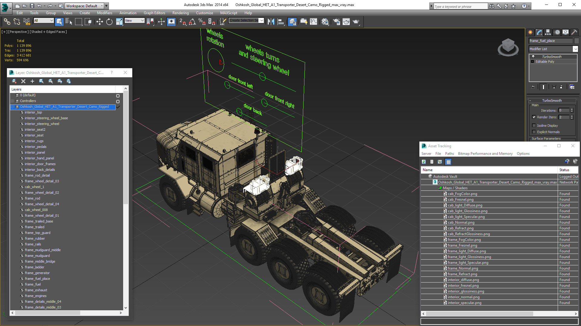 Oshkosh Global HET A1 Transporter Desert Camo Rigged 3D