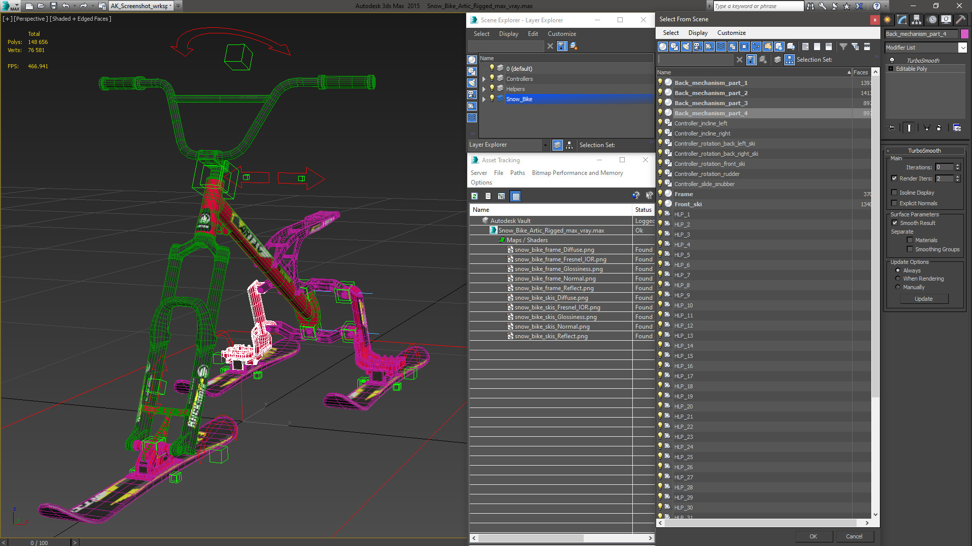 Snow Bike Artic Rigged 3D
