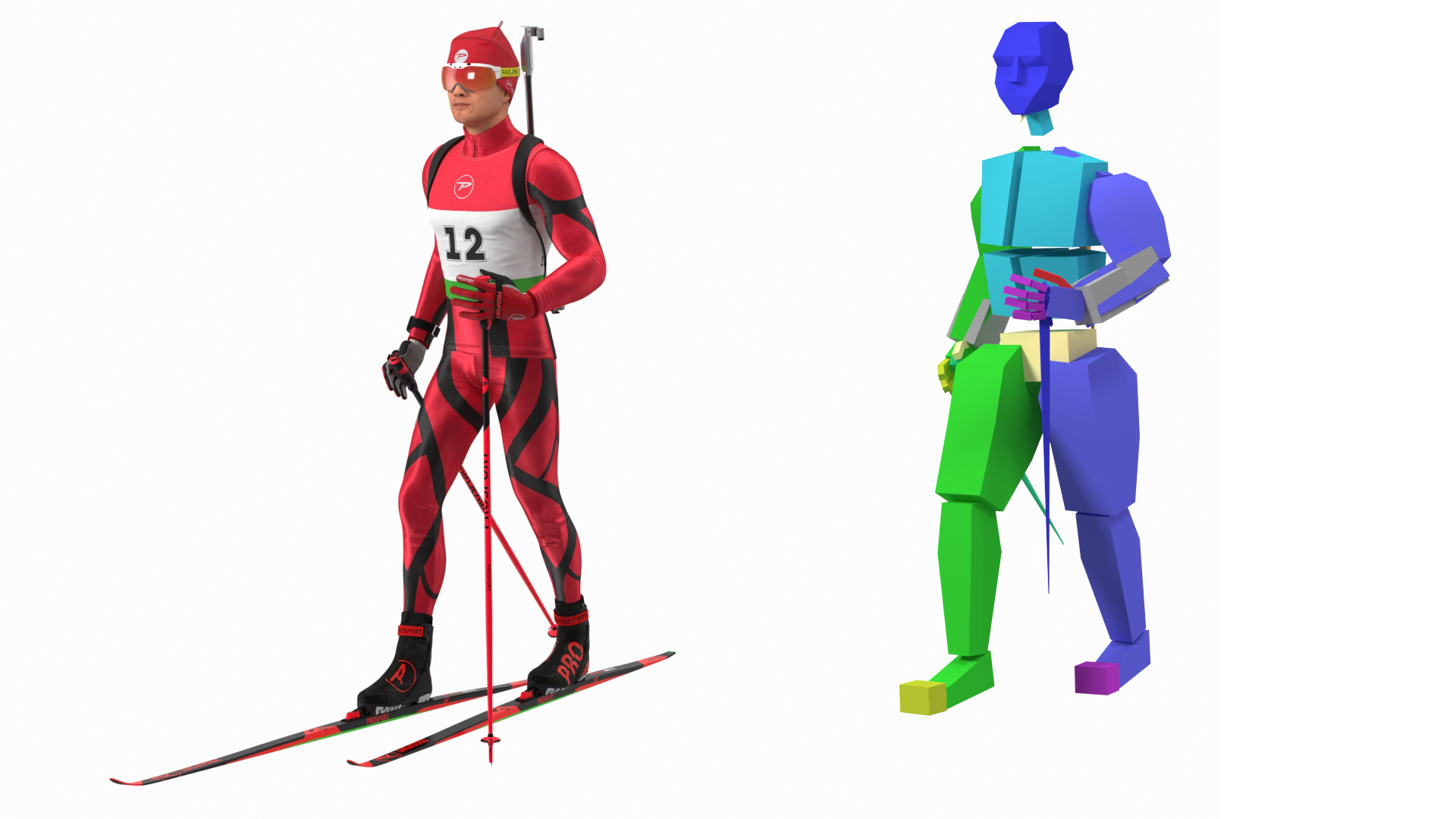 3D Biathlete Fully Equipped Rigged