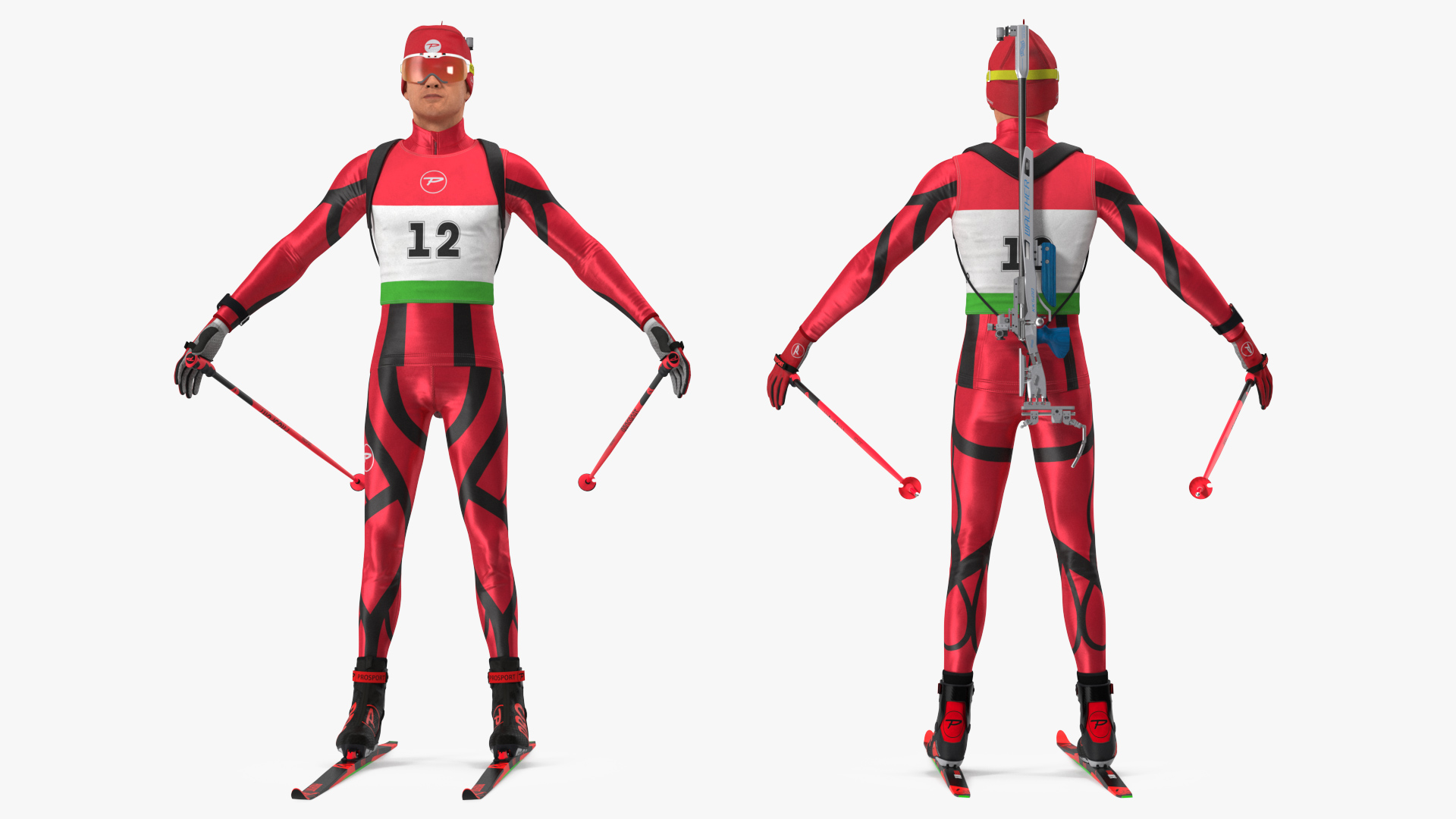 3D Biathlete Fully Equipped Rigged