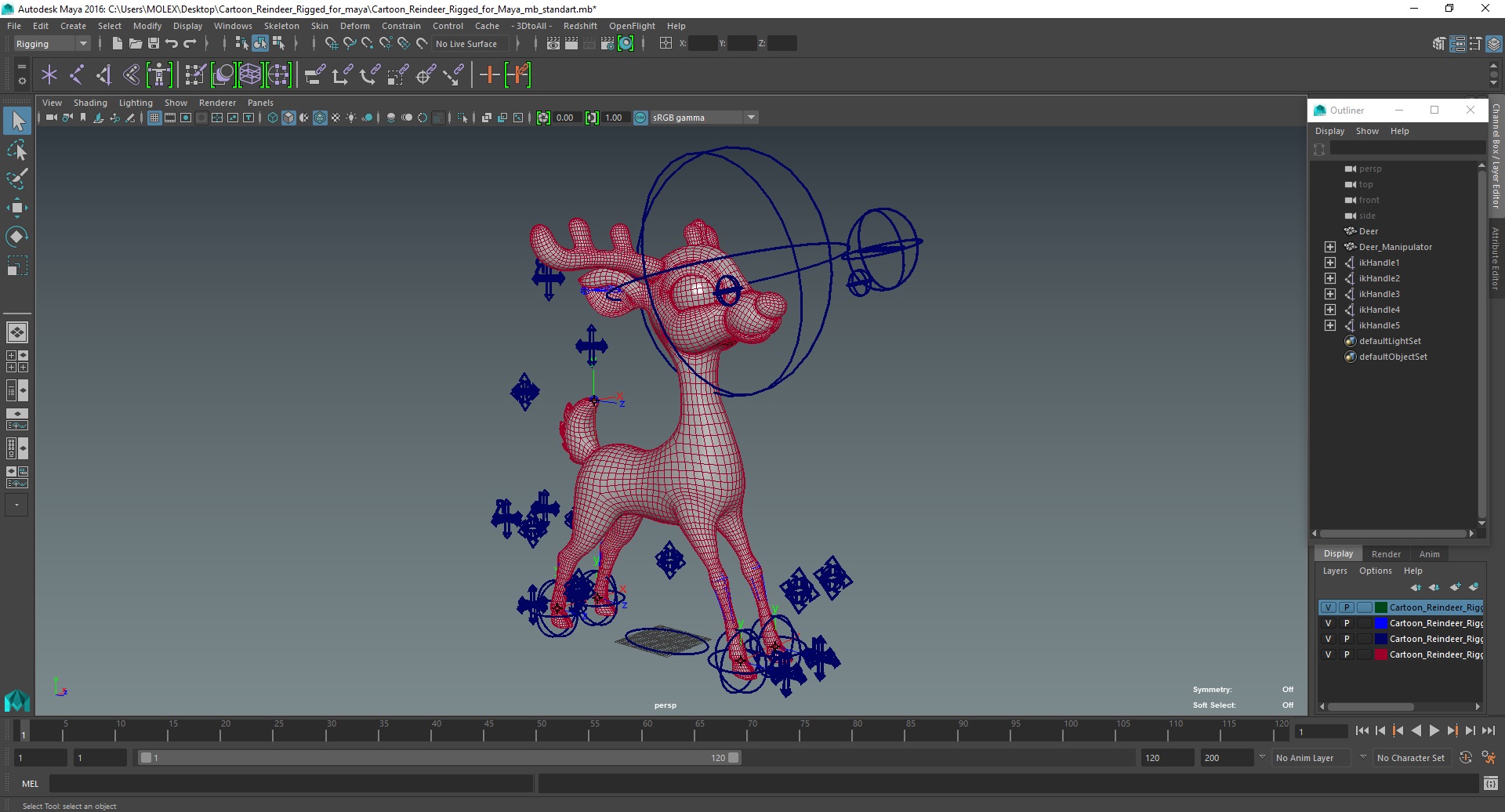 Cartoon Reindeer Rigged for Maya 3D