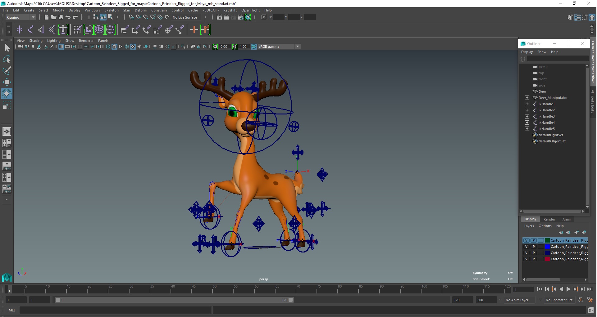 Cartoon Reindeer Rigged for Maya 3D