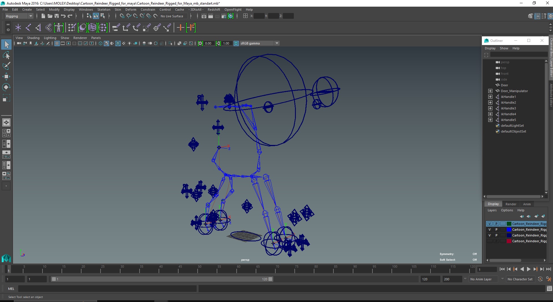 Cartoon Reindeer Rigged for Maya 3D