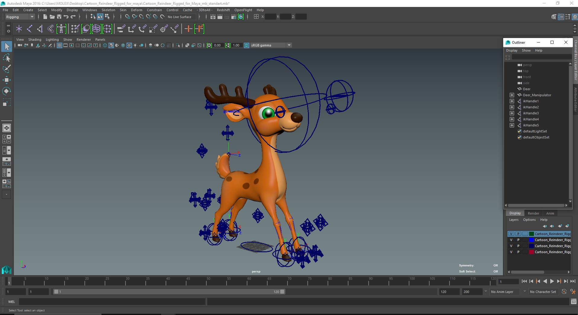 Cartoon Reindeer Rigged for Maya 3D