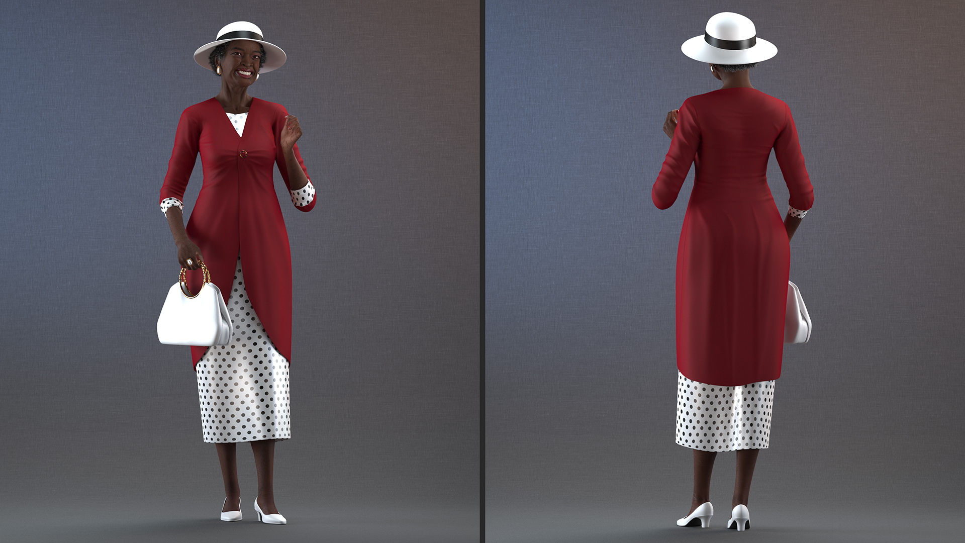 Afro American Grandma Party Dress Standing 3D