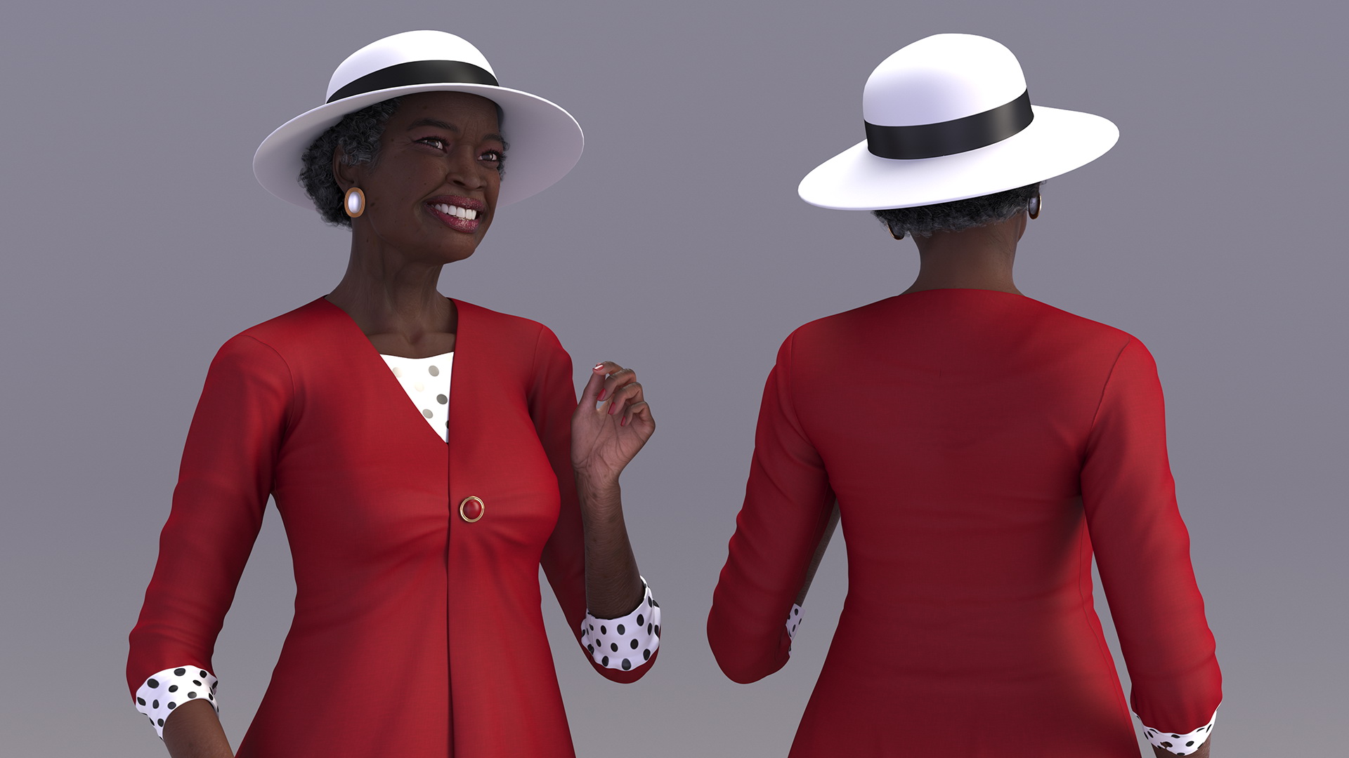 Afro American Grandma Party Dress Standing 3D