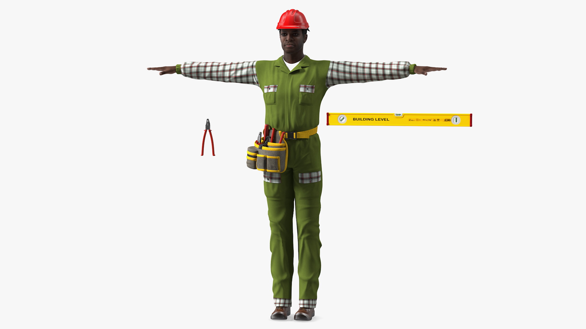 3D Dark Skinned Black Builder T Pose model