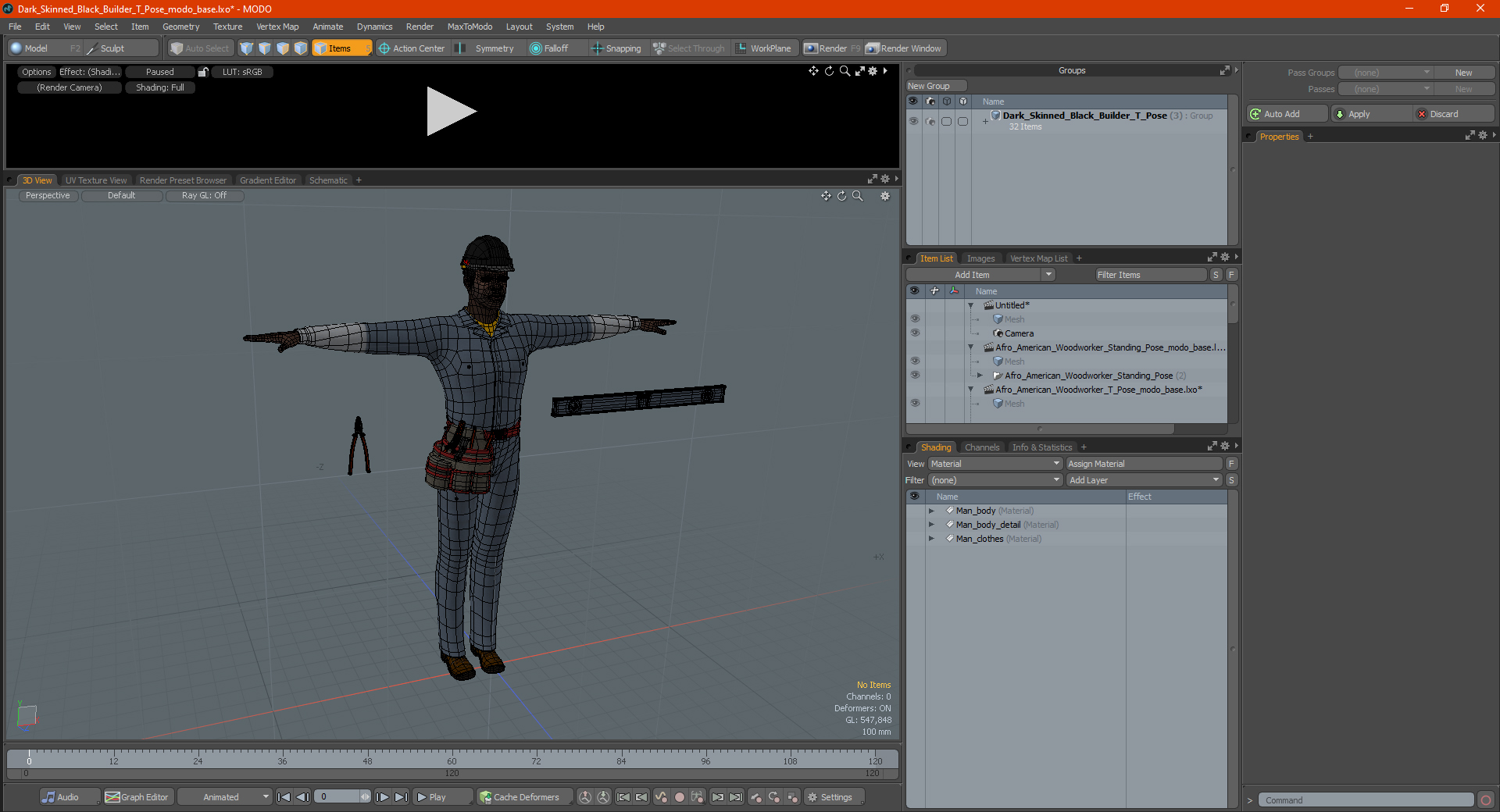 3D Dark Skinned Black Builder T Pose model