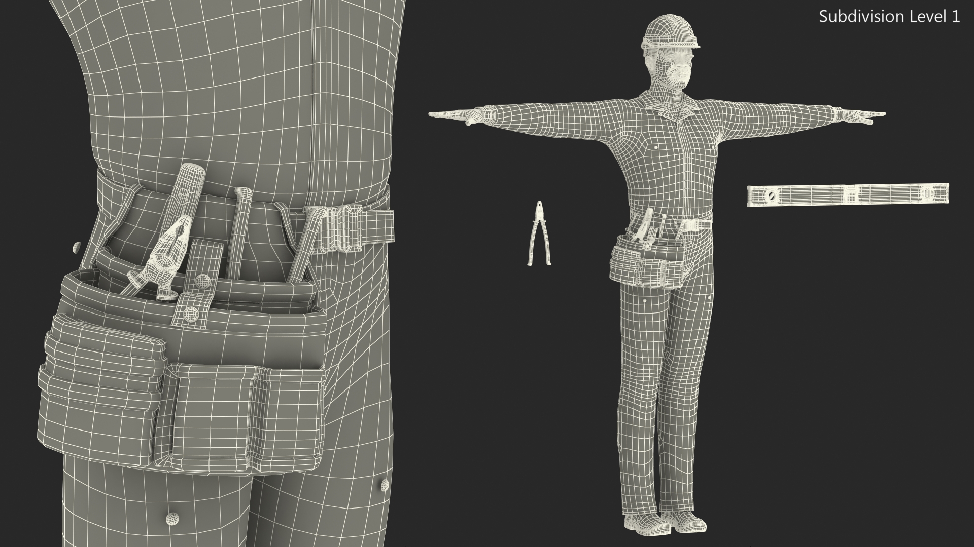 3D Dark Skinned Black Builder T Pose model