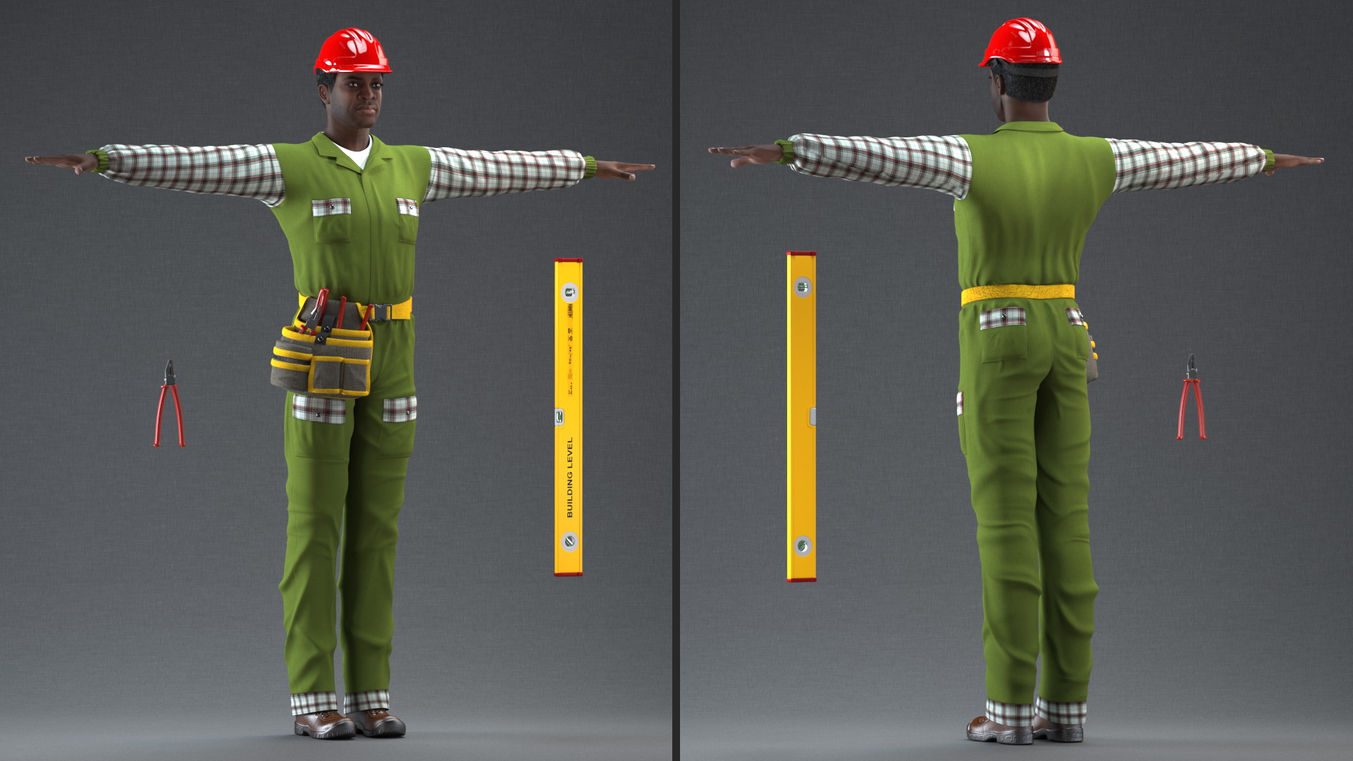 3D Dark Skinned Black Builder T Pose model