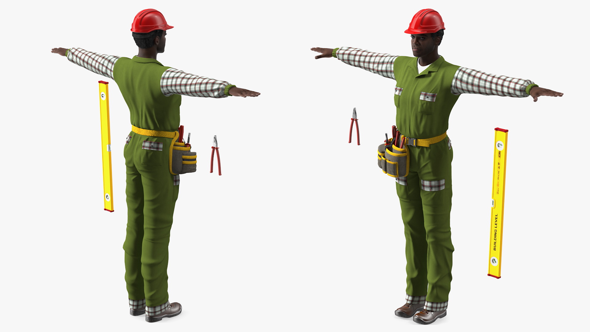 3D Dark Skinned Black Builder T Pose model