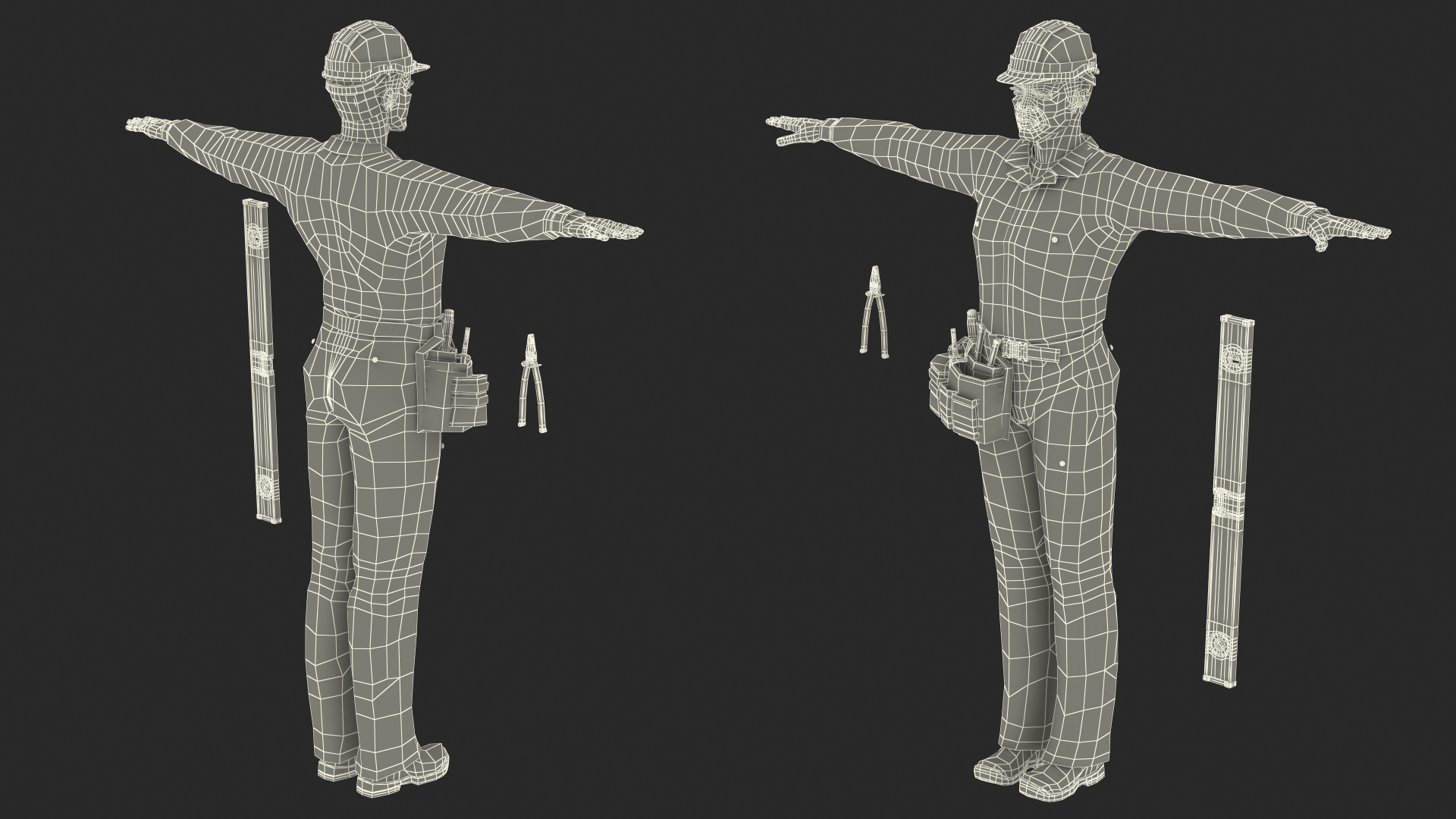 3D Dark Skinned Black Builder T Pose model