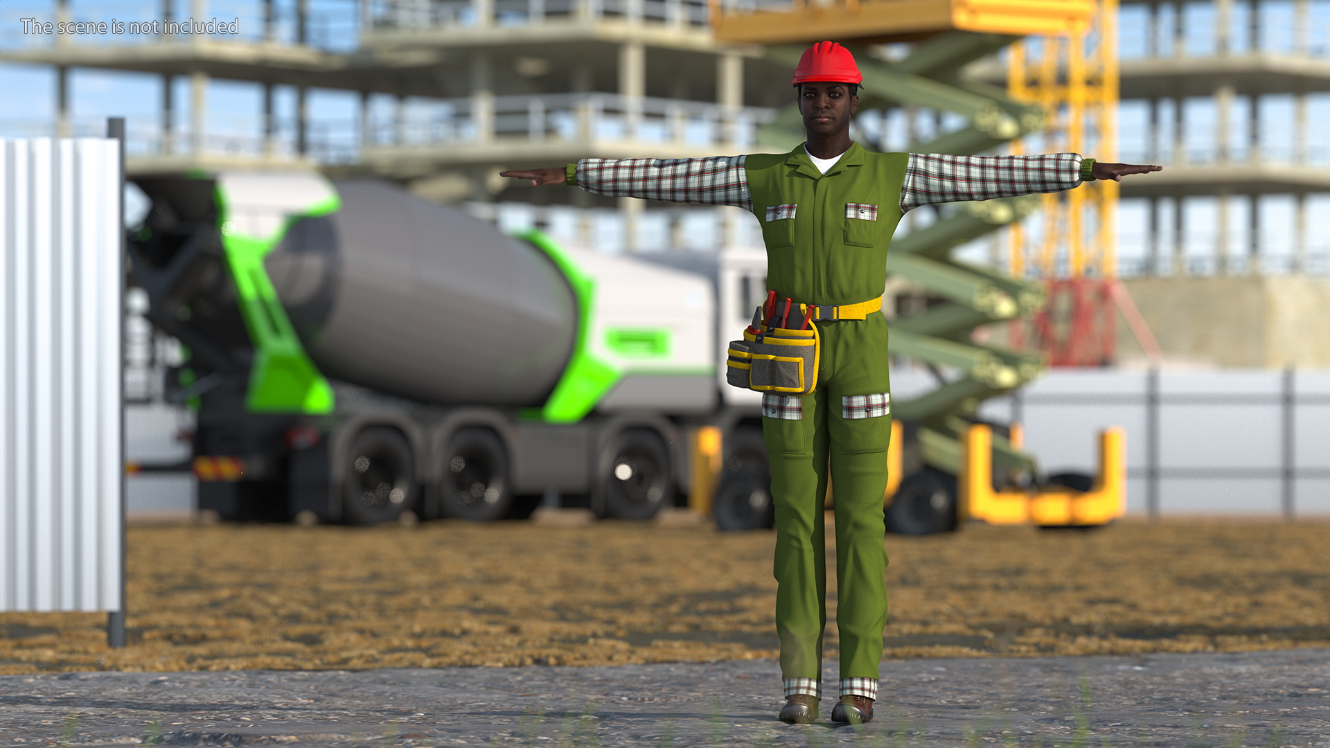 3D Dark Skinned Black Builder T Pose model