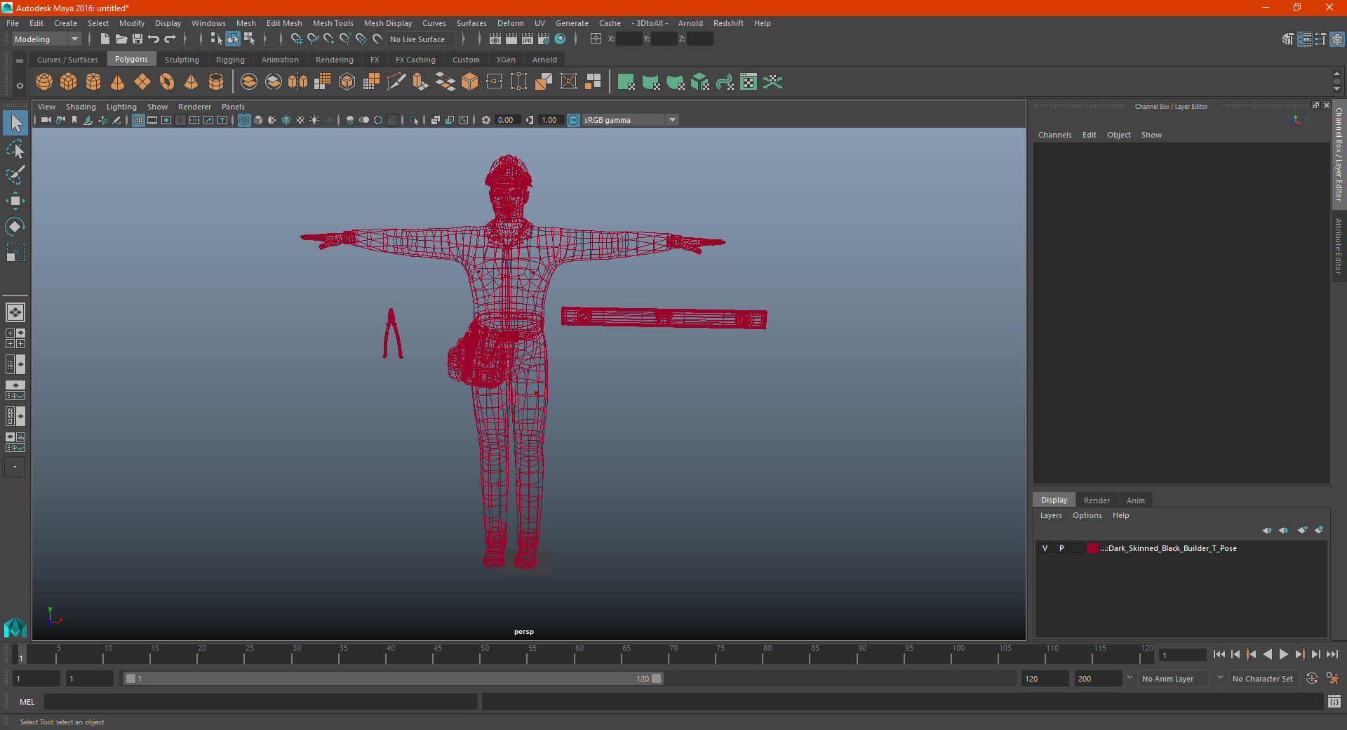 3D Dark Skinned Black Builder T Pose model