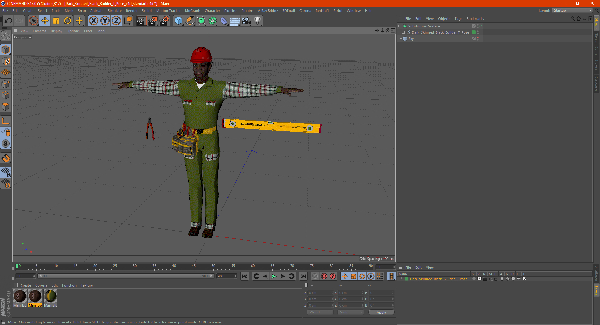 3D Dark Skinned Black Builder T Pose model