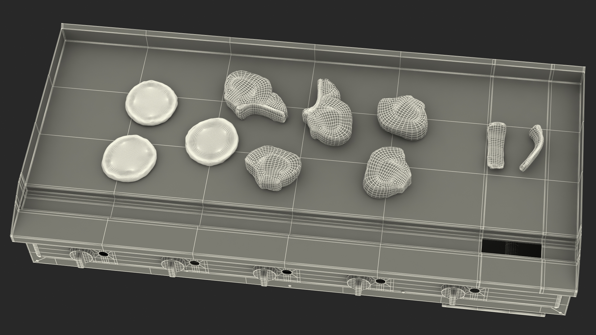 Large Flat Top Gas Countertop Griddle with Meat 3D