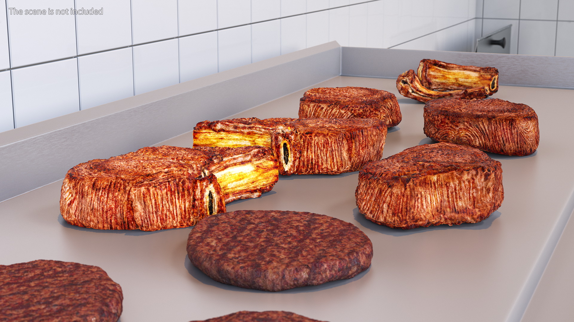 Large Flat Top Gas Countertop Griddle with Meat 3D