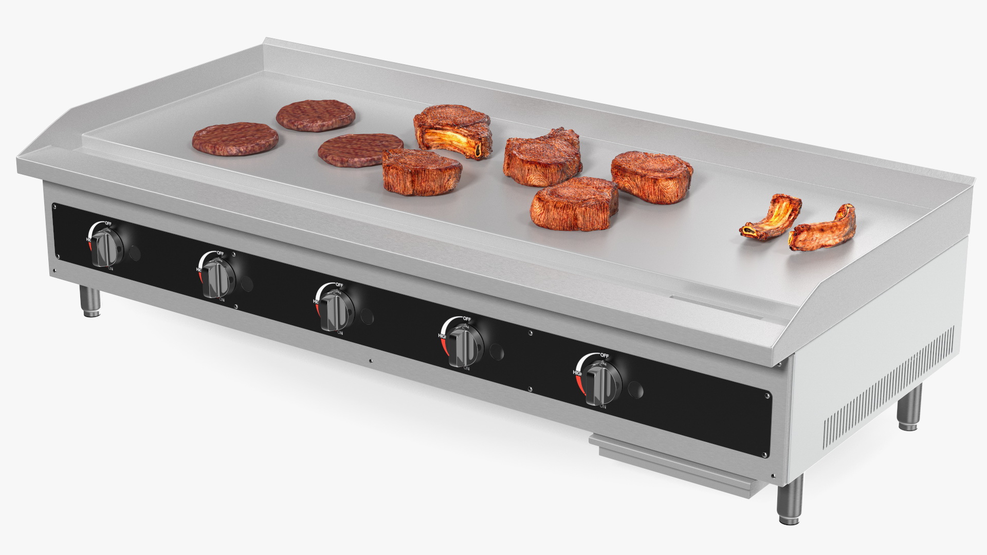 Large Flat Top Gas Countertop Griddle with Meat 3D
