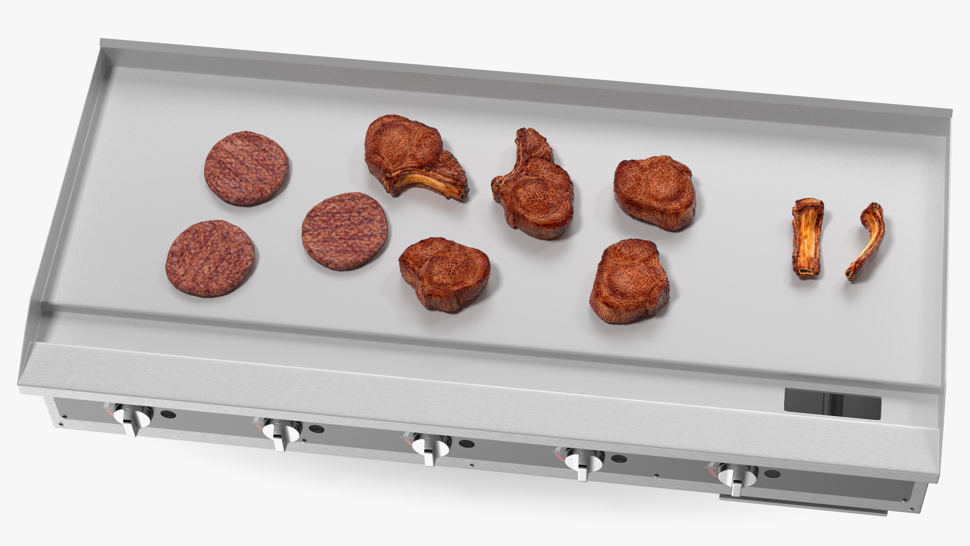 Large Flat Top Gas Countertop Griddle with Meat 3D