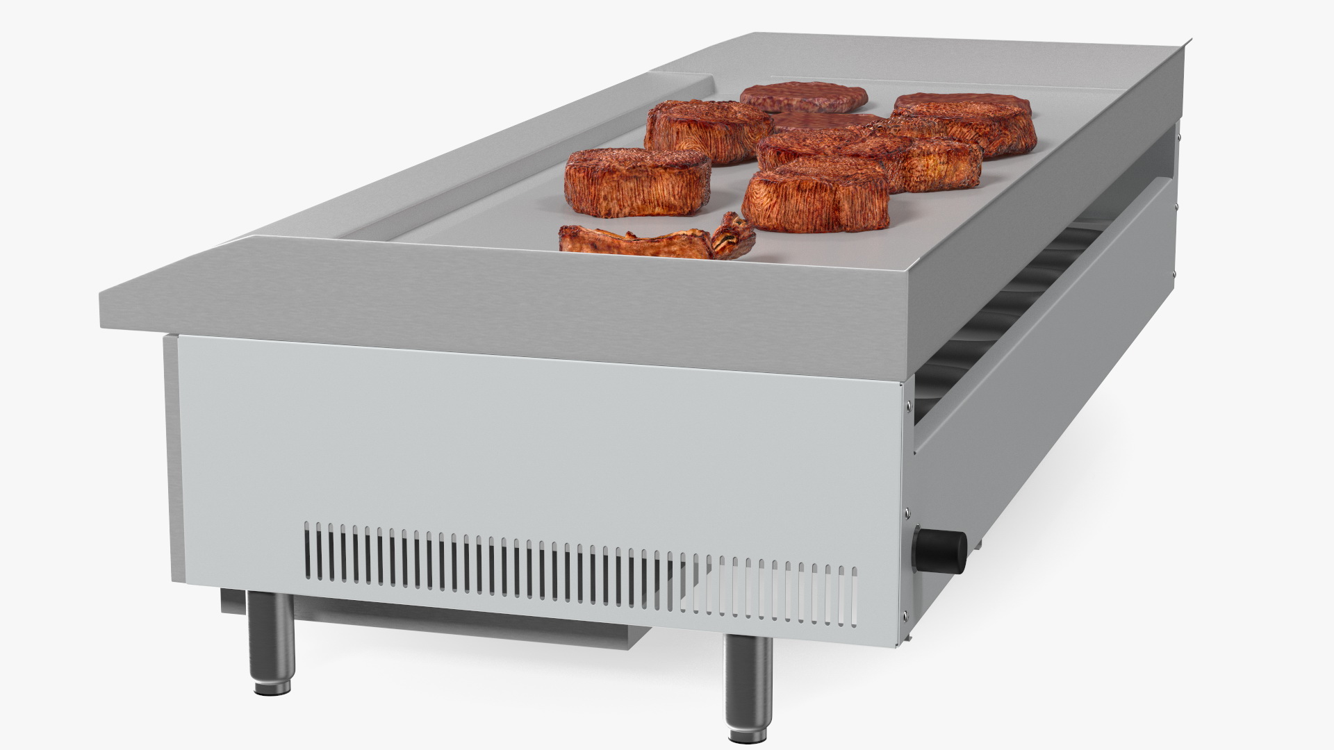 Large Flat Top Gas Countertop Griddle with Meat 3D