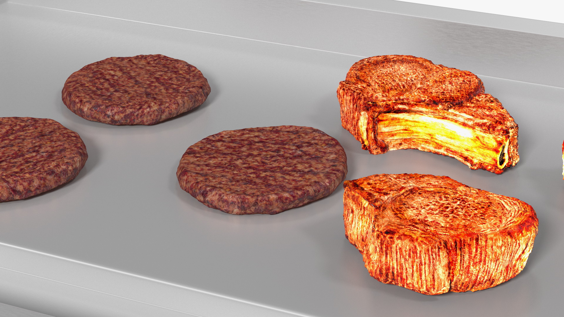 Large Flat Top Gas Countertop Griddle with Meat 3D
