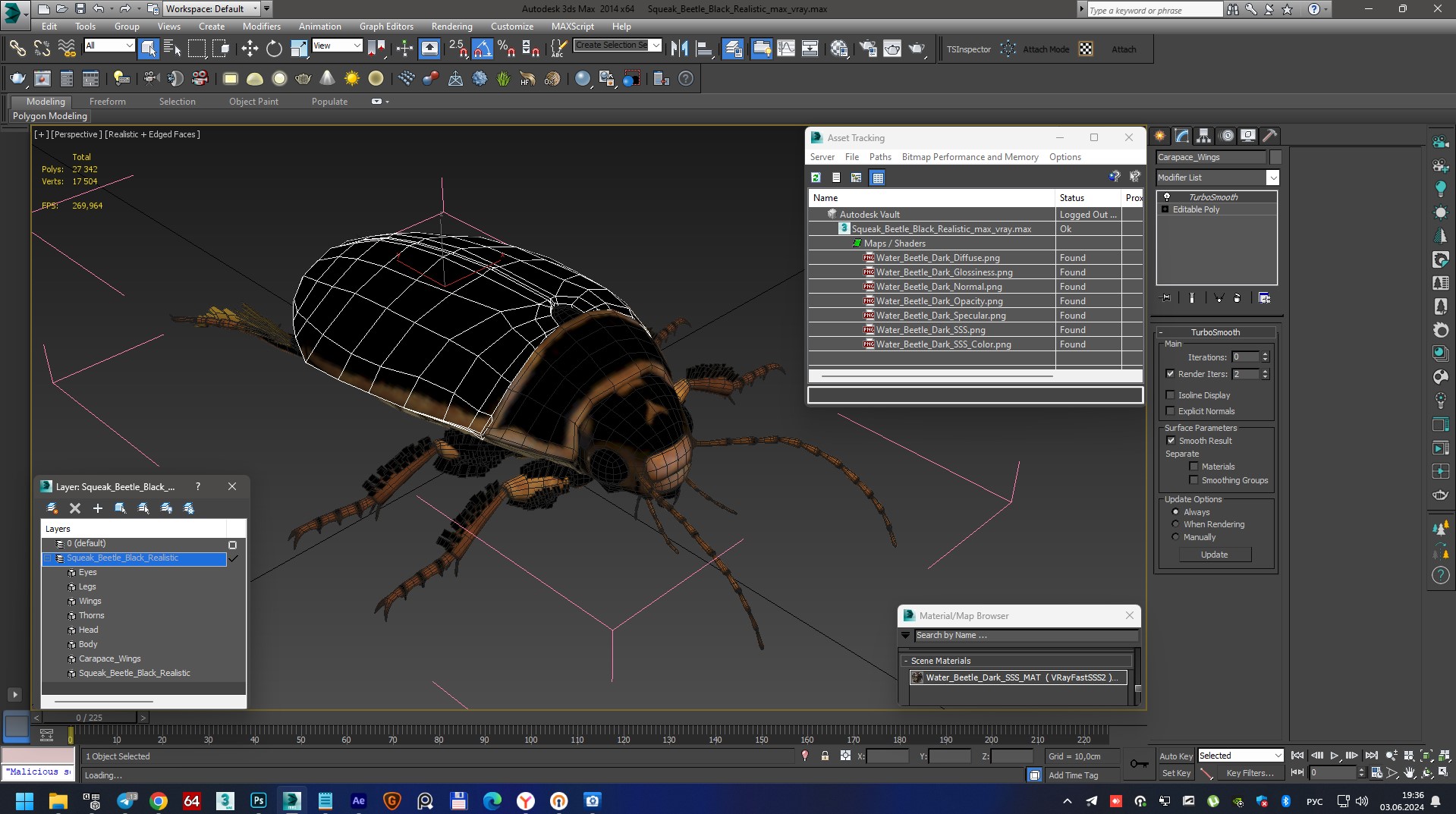 Squeak Beetle Black Realistic 3D model