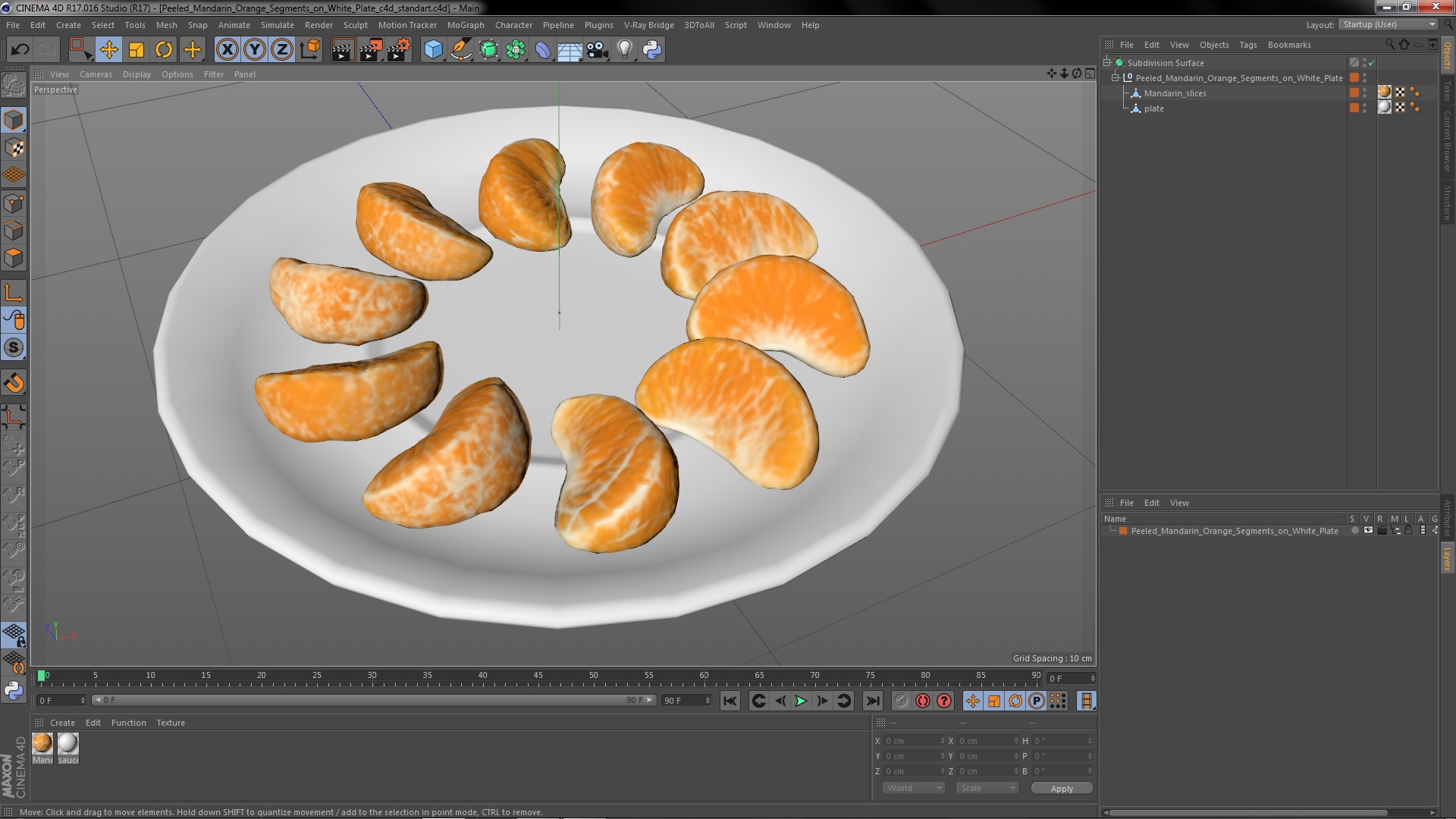 3D Peeled Mandarin Orange Segments on White Plate