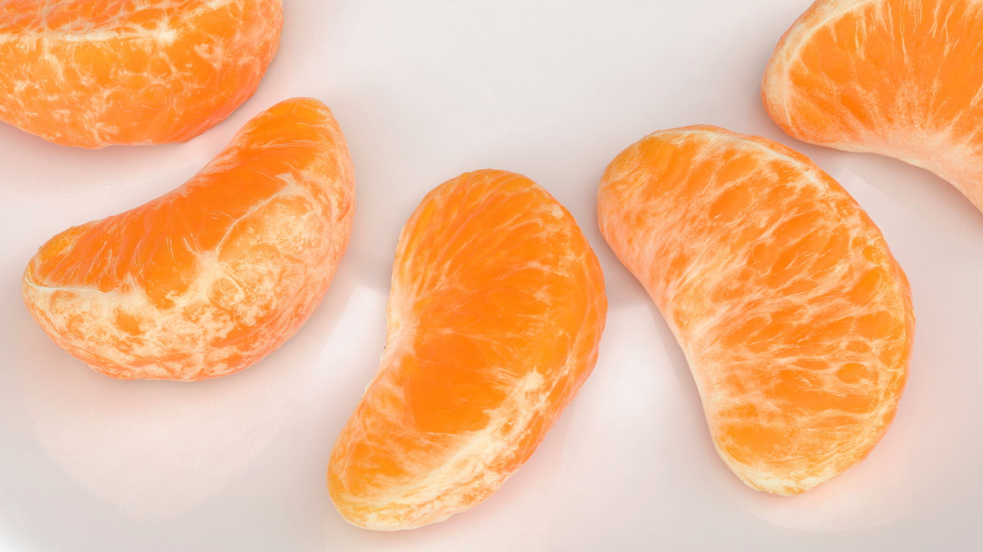 3D Peeled Mandarin Orange Segments on White Plate