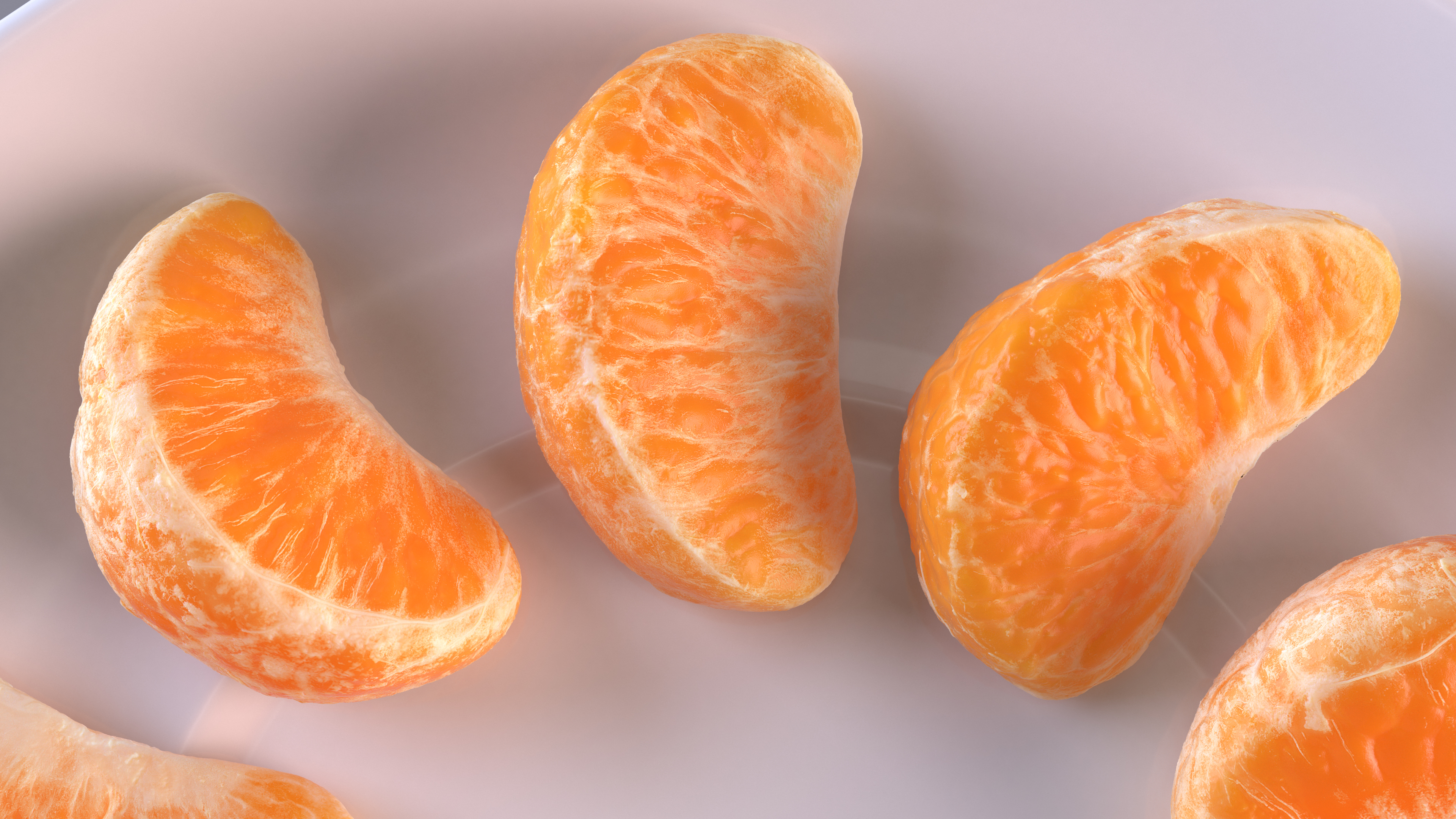 3D Peeled Mandarin Orange Segments on White Plate